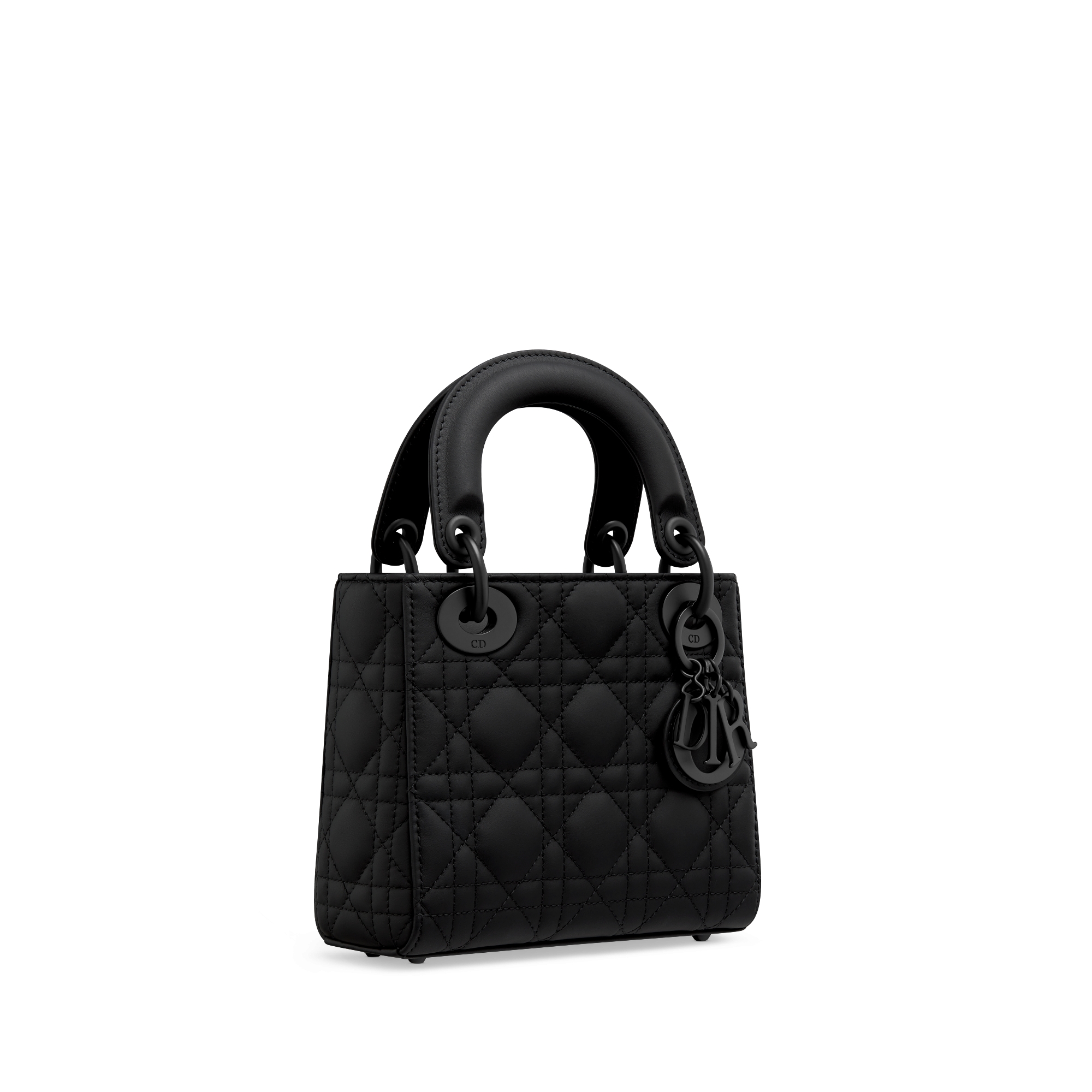 Mini Lady Dior-tas Zwart ultramat kalfsleer met Cannage-motief E03