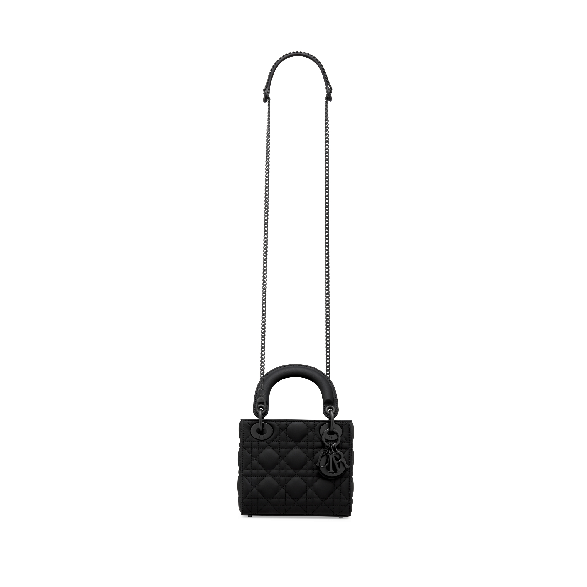 Mini Lady Dior-tas Zwart ultramat kalfsleer met Cannage-motief E07