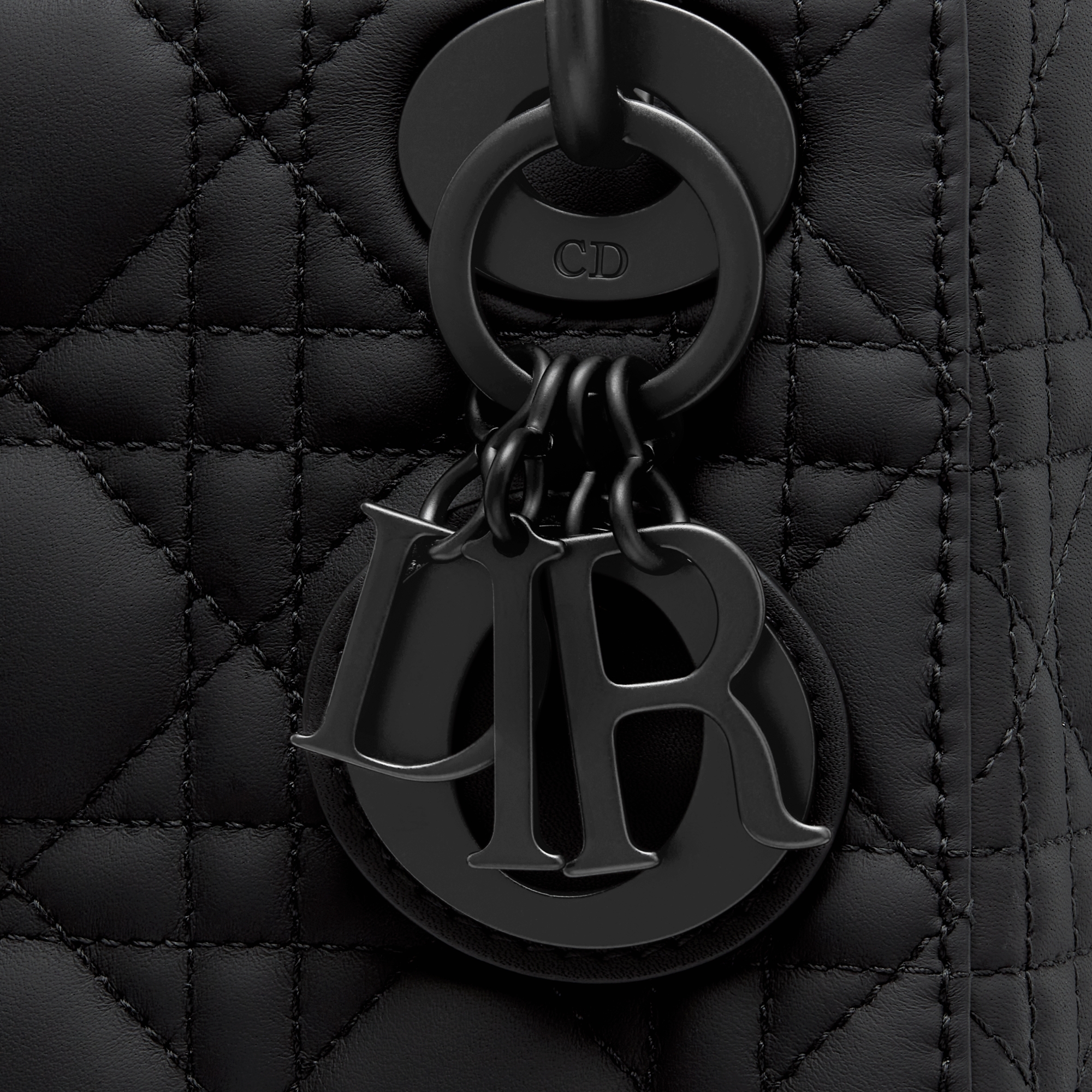 Mini Lady Dior-tas Zwart ultramat kalfsleer met Cannage-motief E09