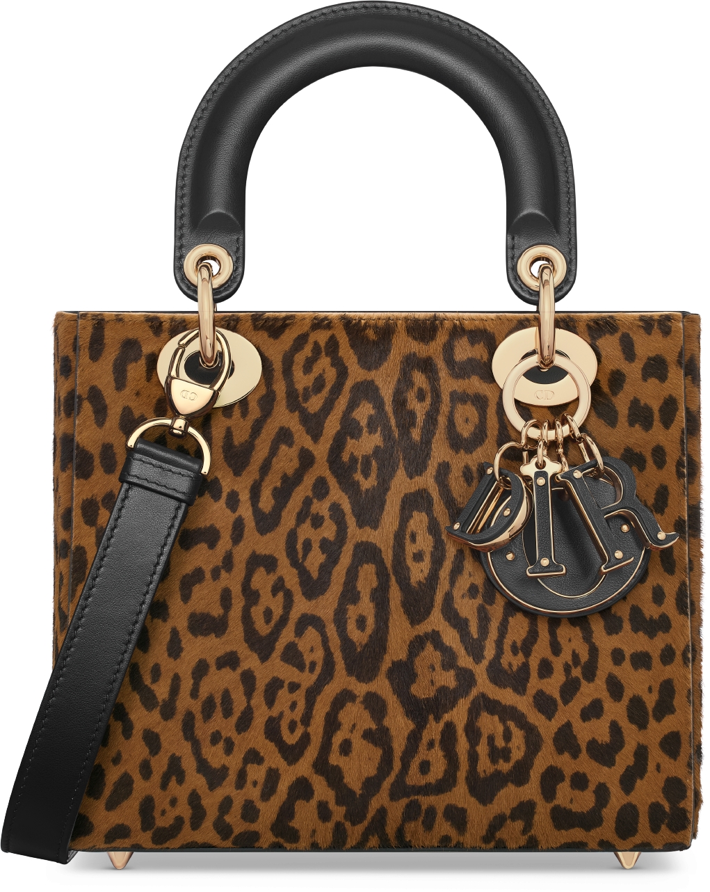 Small Lady Dior Bag Camel Pony Hair Calfskin with Brown Leopard  