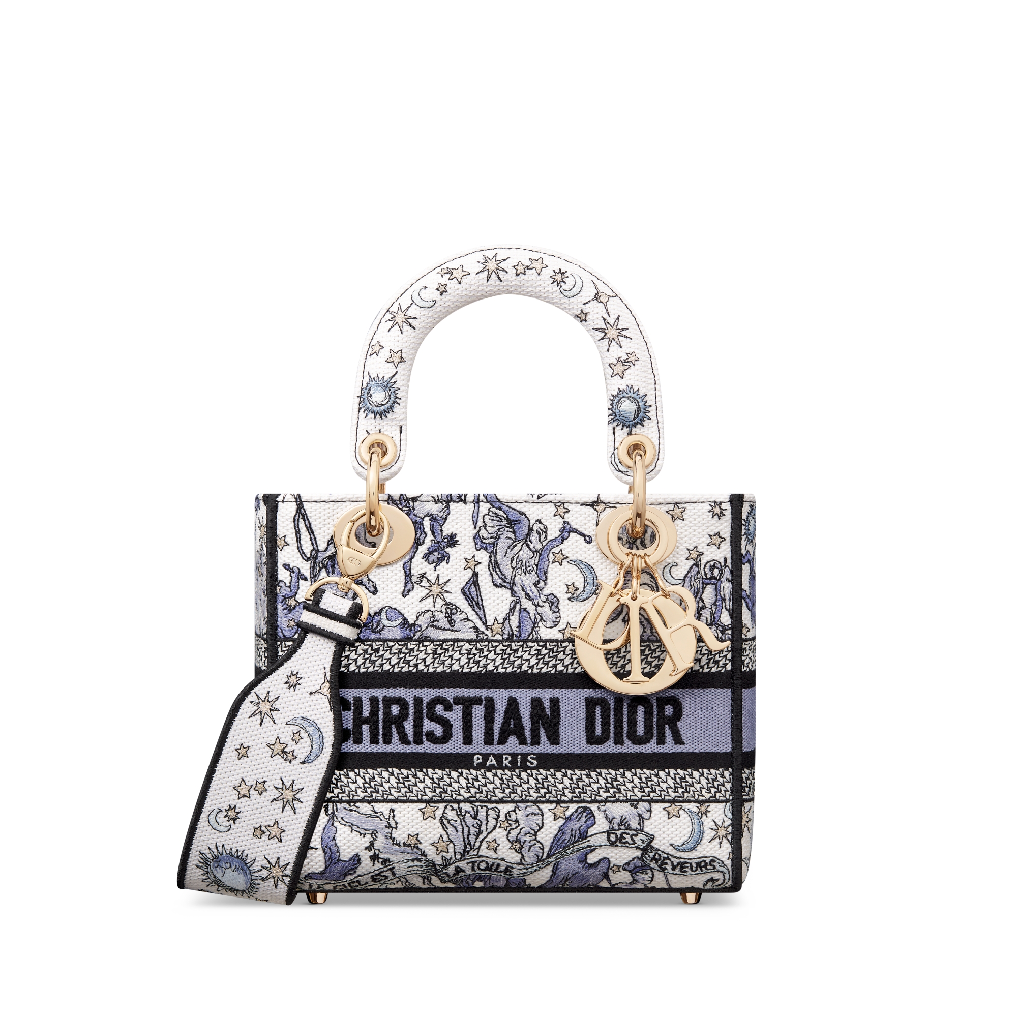 Dior Lucky Small Lady D-Lite Bag White and Blue Dior Night of Dreams Embroidery E01