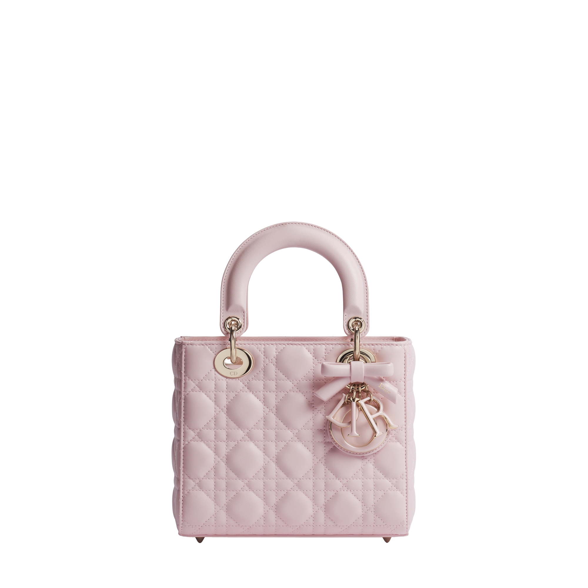 Small Lady Dior Bag with Strap Rose Tendre Cannage Lambskin | DIOR US