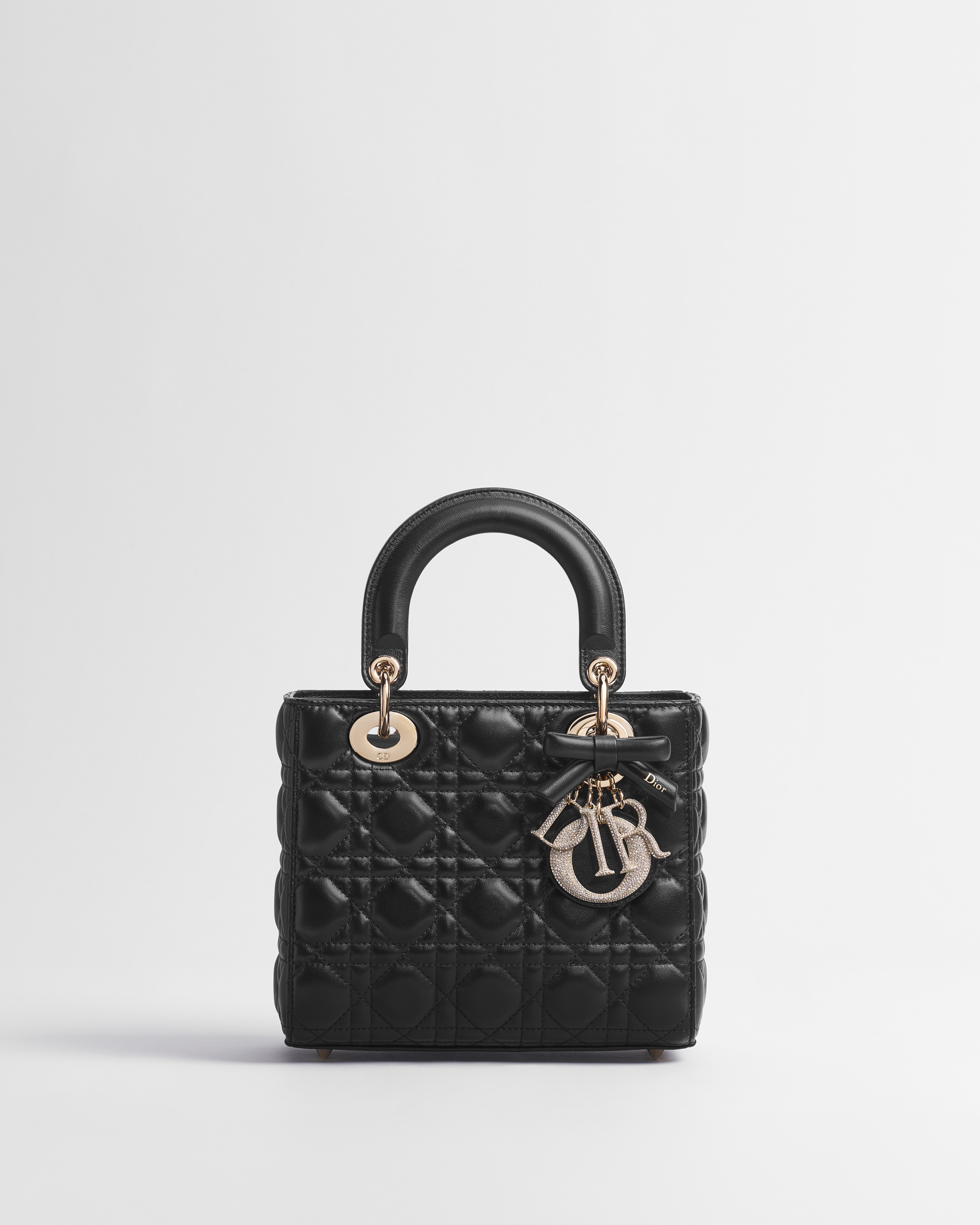 Small Lady Dior Bag with Strap Black Cannage Lambskin E01