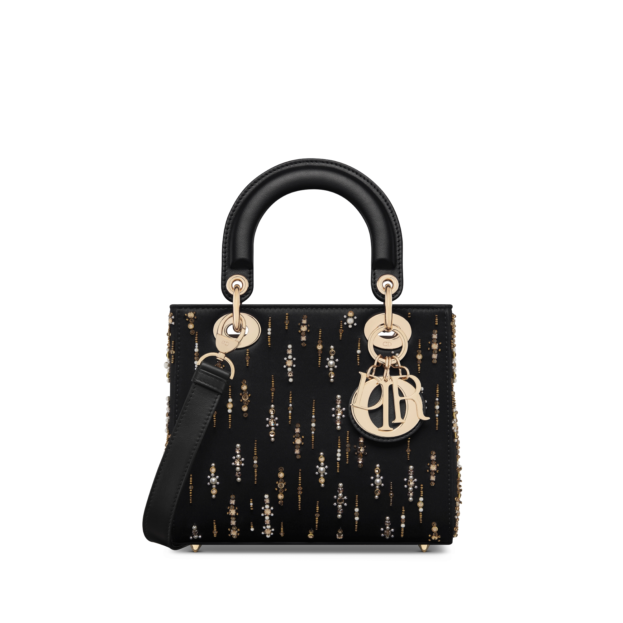 Small Lady Dior Bag Black Satin Embroidered with Gold-Tone Beads and ...