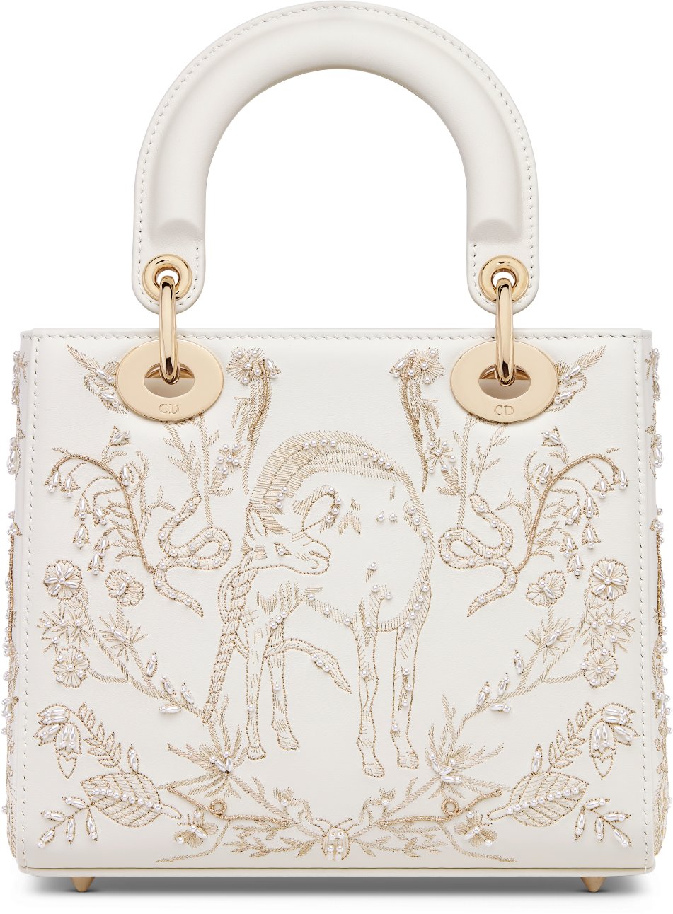 Small Lady Dior Bag Latte Lambskin with Millefiori Unicorn Embroidery DIOR