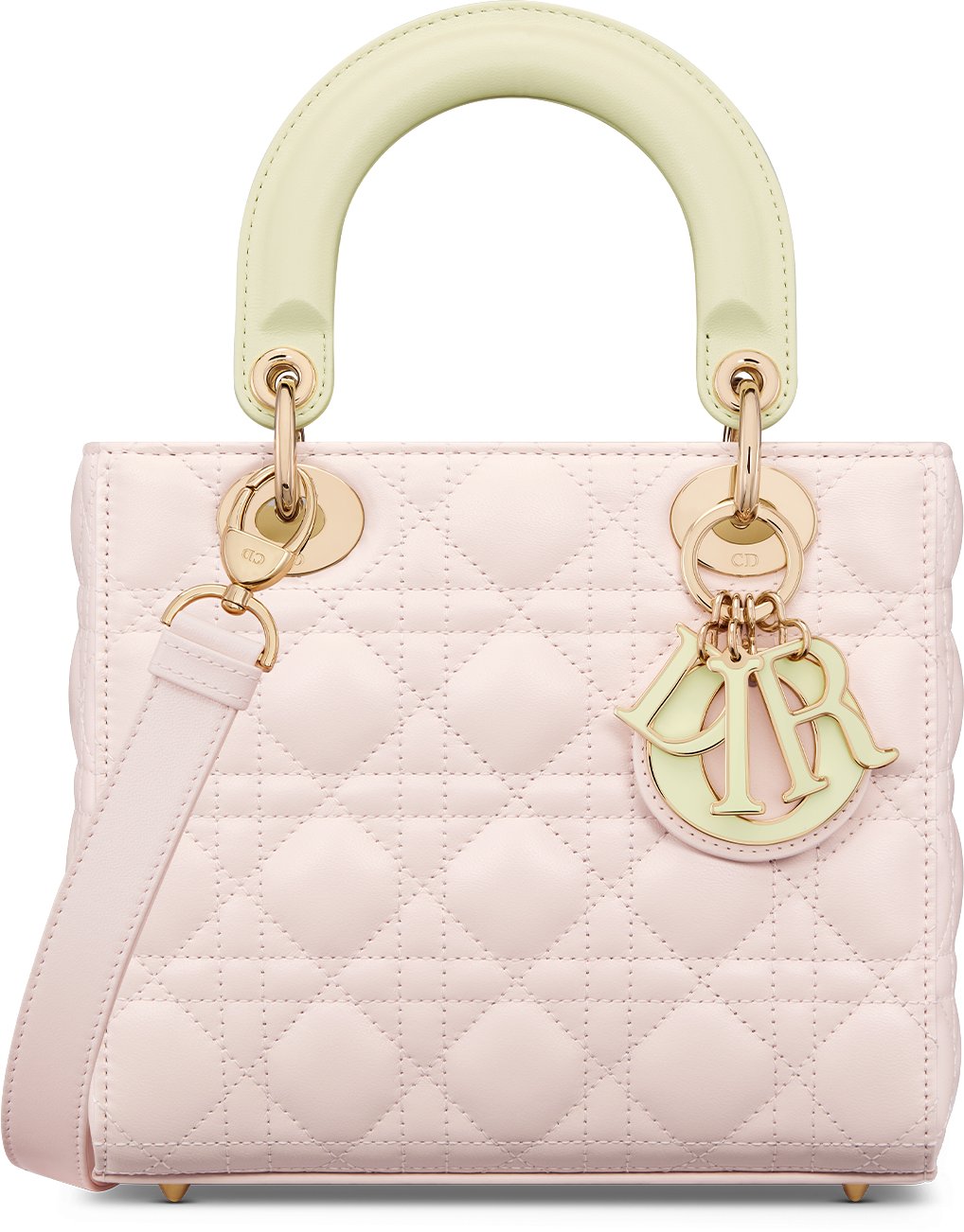 Small Lady Dior Bag Two Tone Rose Quartz and Pastel Yellow Cannage Lambskin DIOR