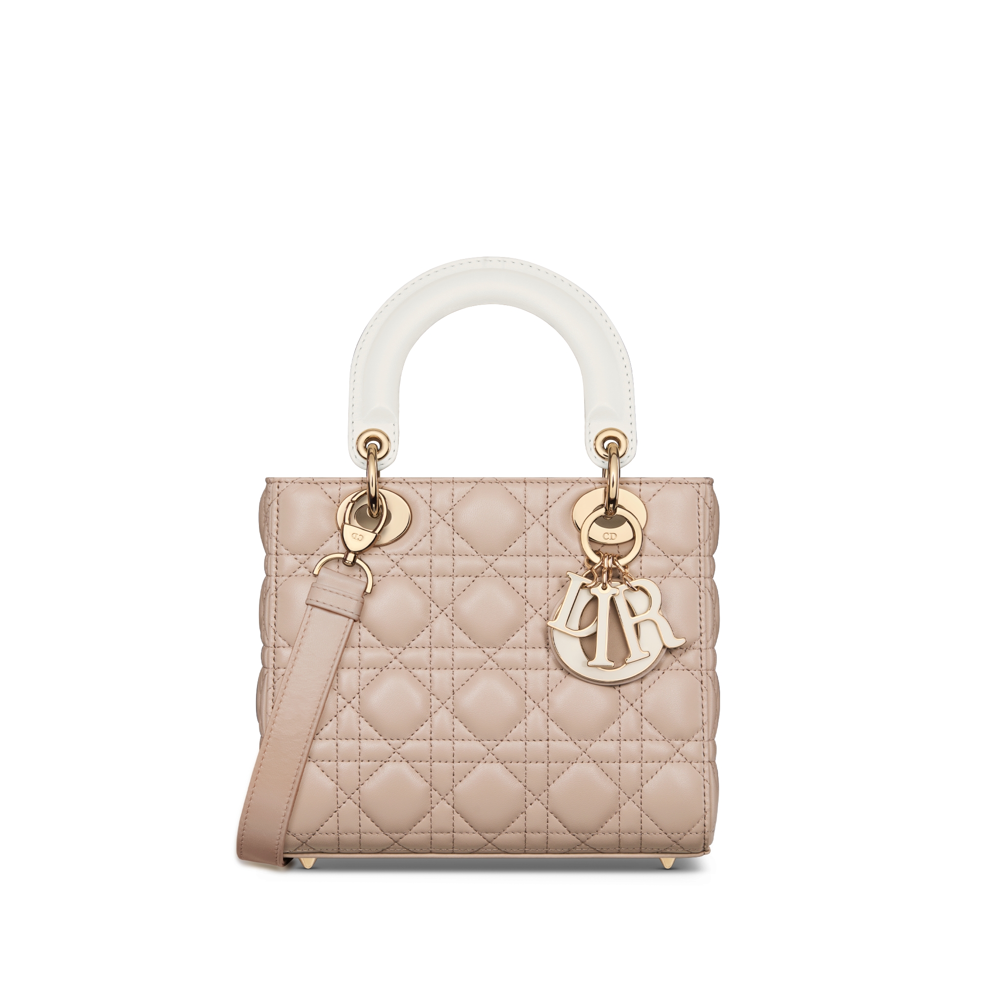 Sac Lady Dior Small Cuir d'agneau Cannage bicolore couleurs Trench et latte E01