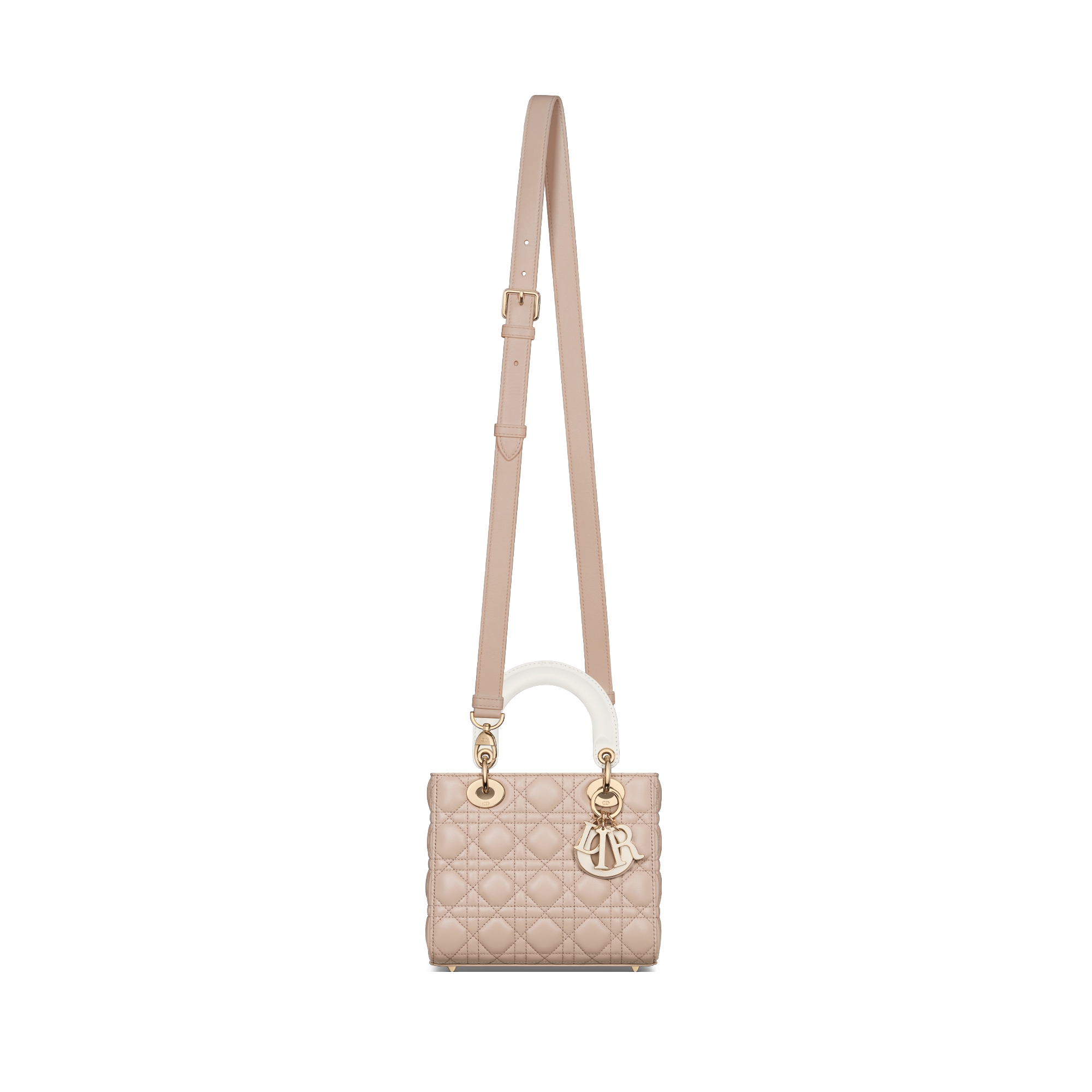 Sac Lady Dior Small Cuir d'agneau Cannage bicolore couleurs Trench et latte E07