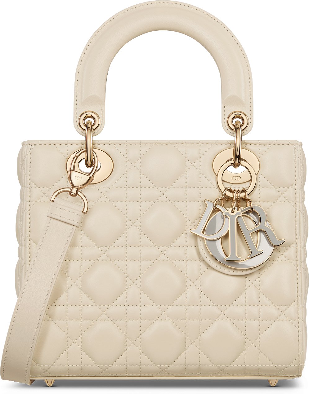 Small Lady Dior Bag Two Tone Dusty Ivory and Golden Saddle Lambskin DIOR