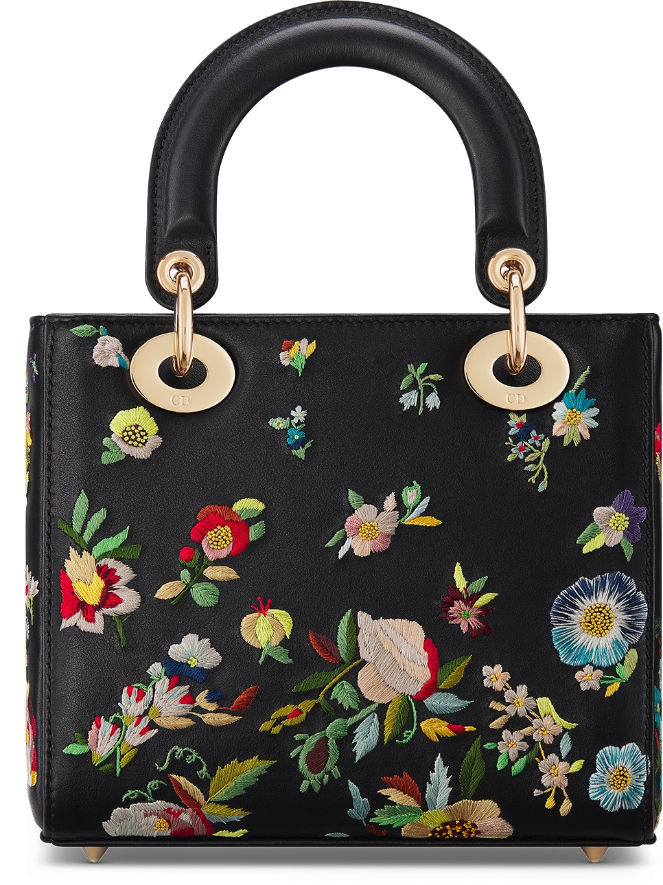 Small Lady Dior Bag Black Calfskin Embroidered with Multicolor Small Flowers DIOR