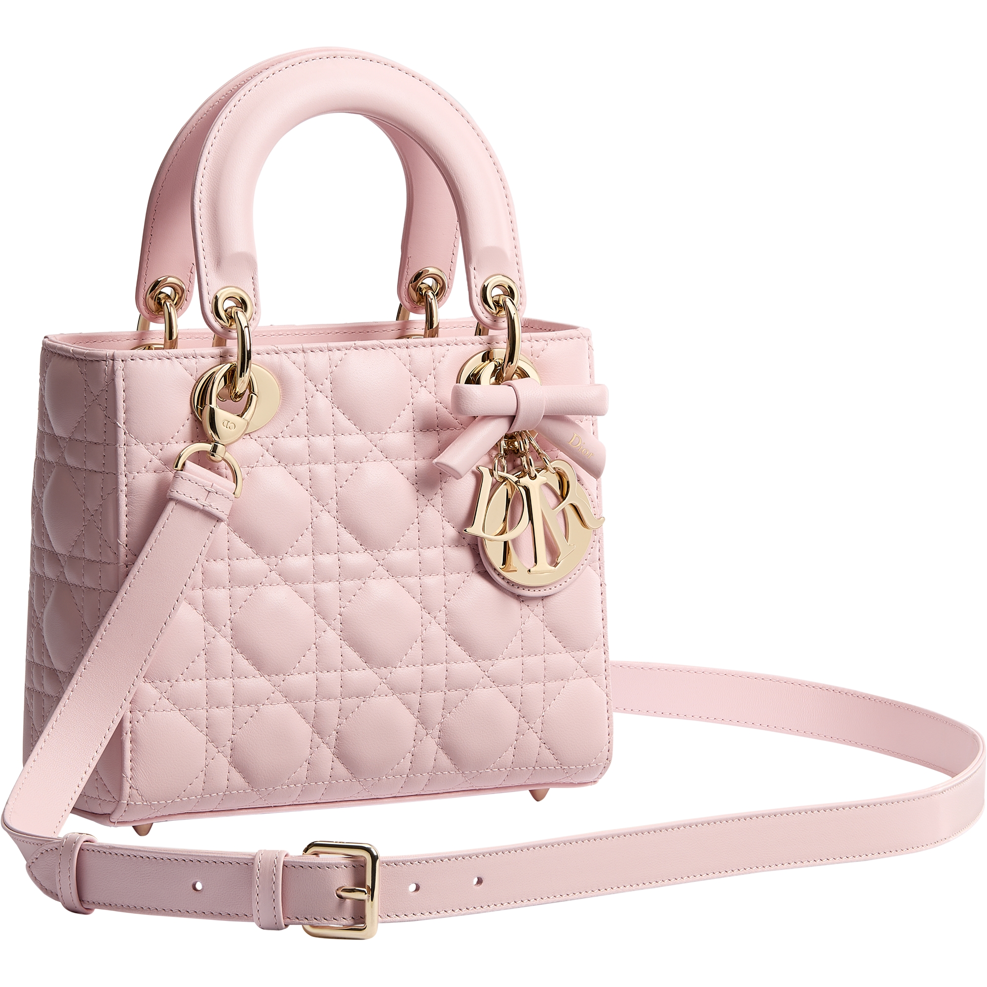 Small Lady Dior Bag with Strap Rose Soupir Cannage Lambskin E03