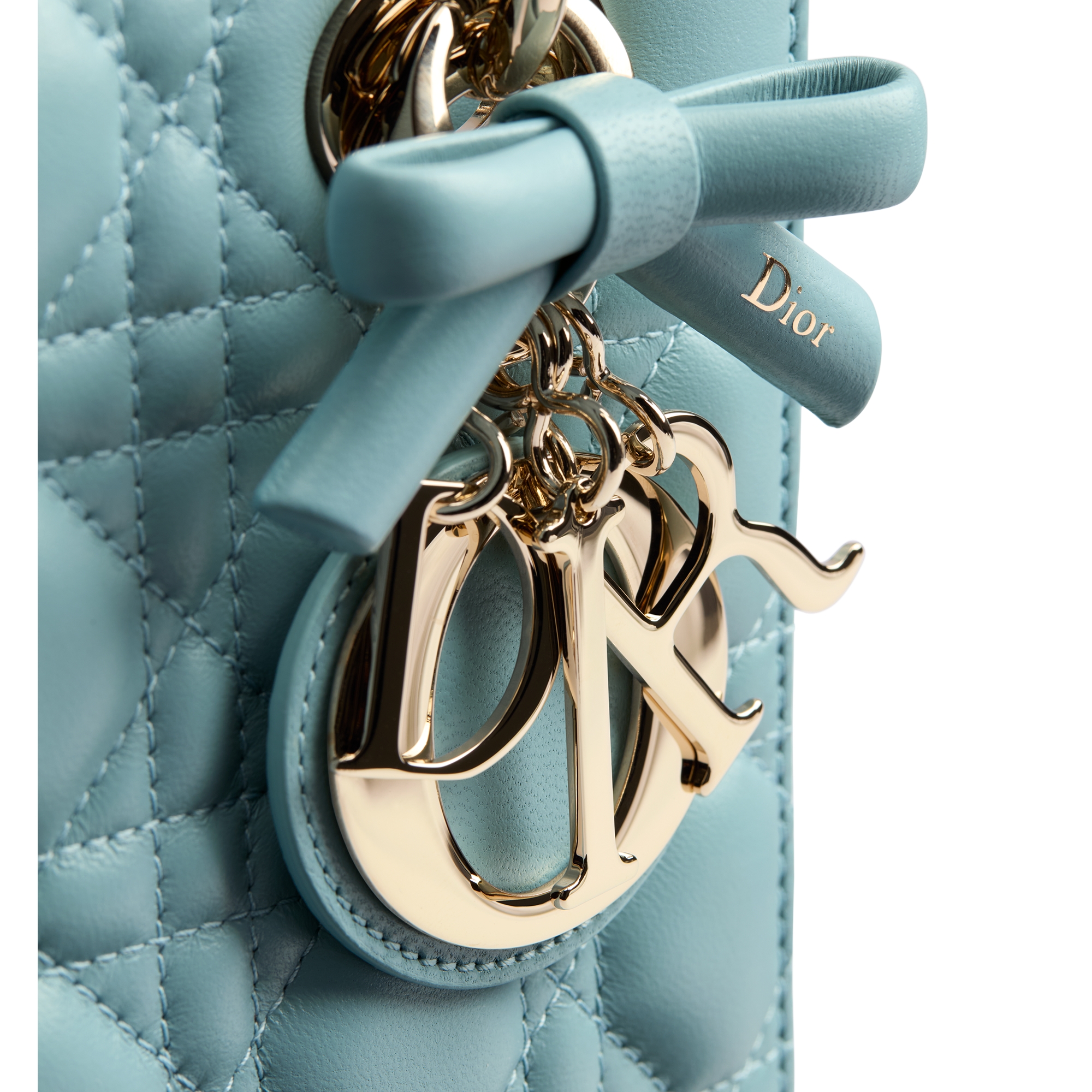 Small Lady Dior Bag with Strap Bleu Tourmaline Cannage Lambskin E09