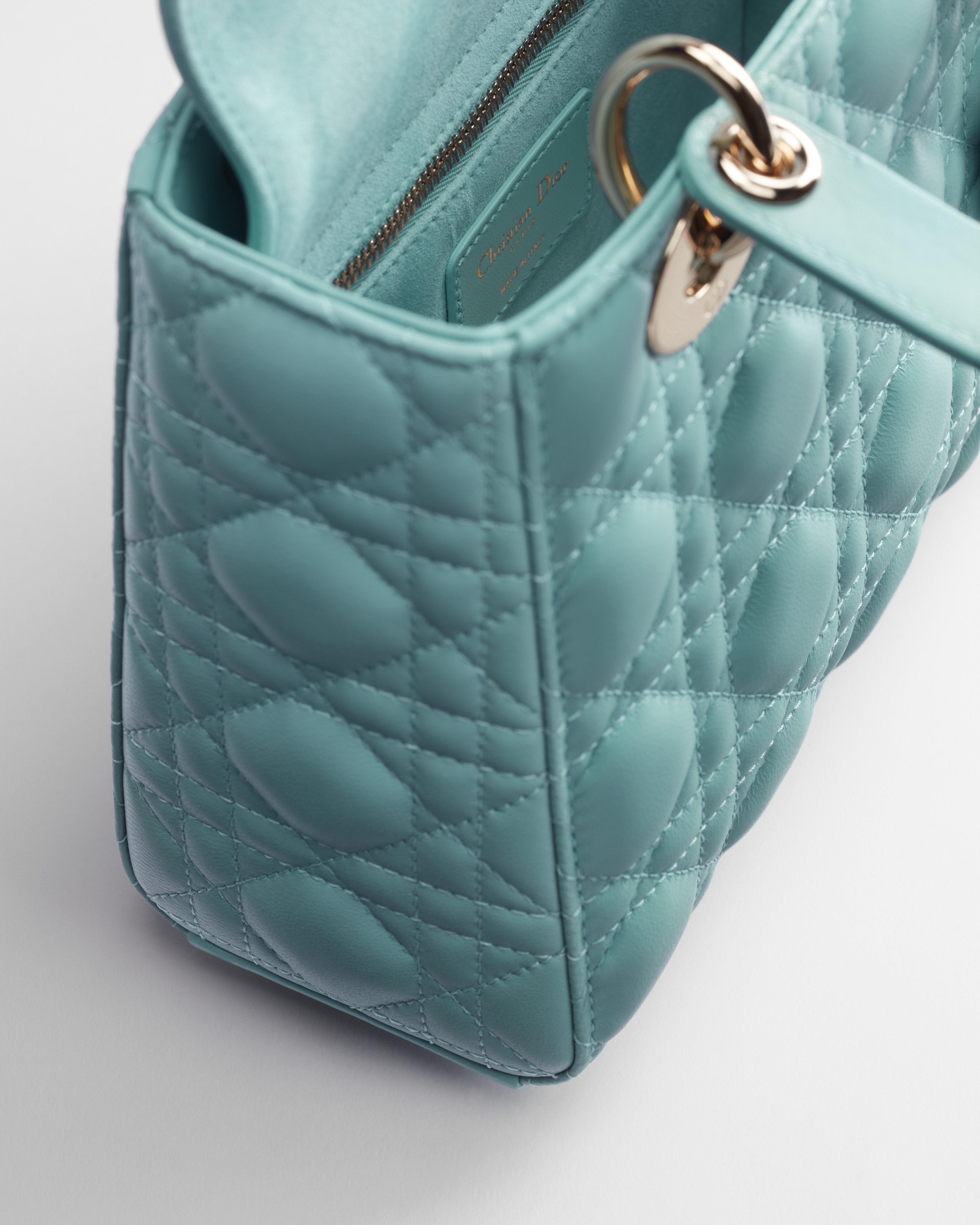 Small Lady Dior Bag with Strap Bleu Tourmaline Cannage Lambskin E06