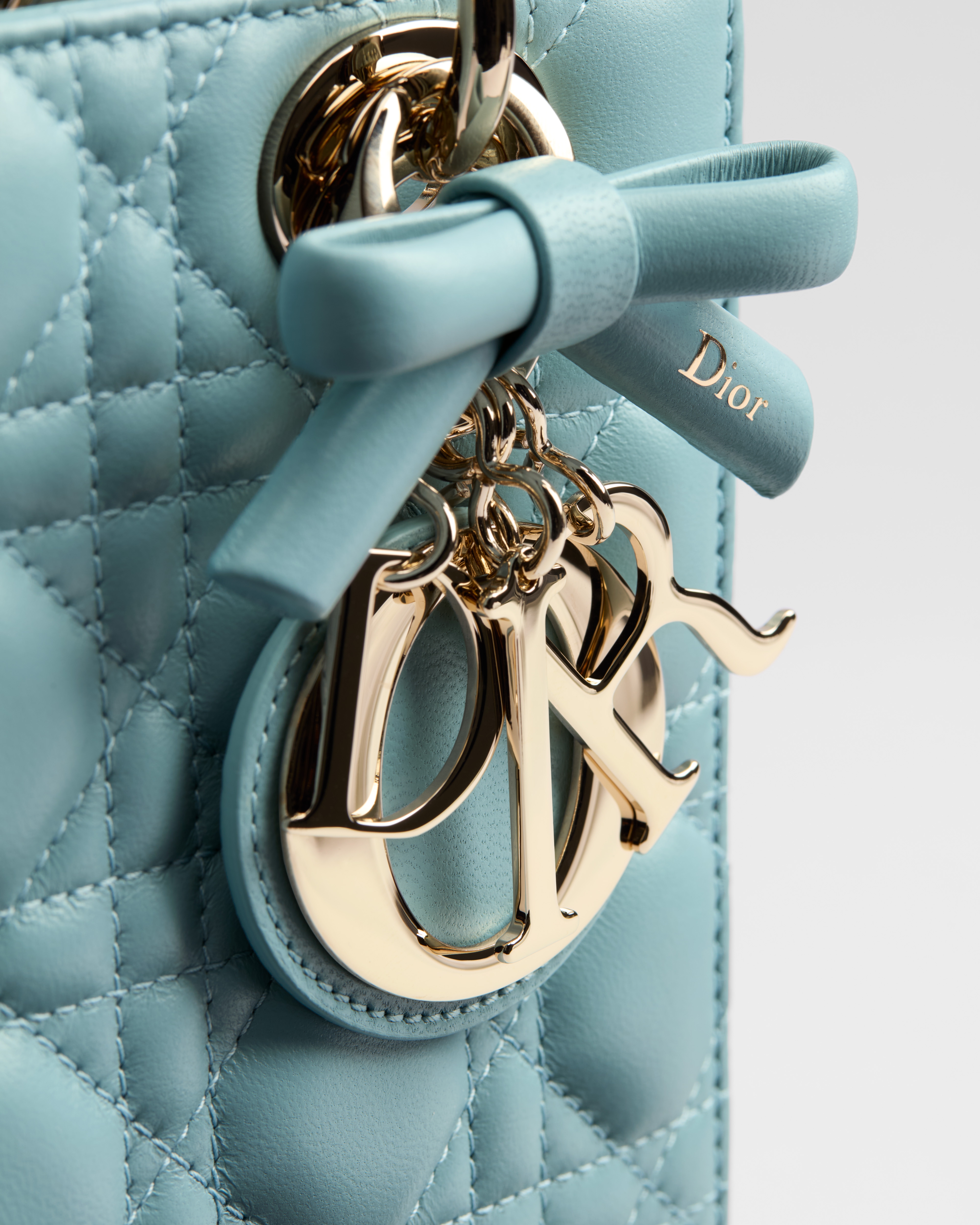 Small Lady Dior Bag with Strap Bleu Tourmaline Cannage Lambskin E09