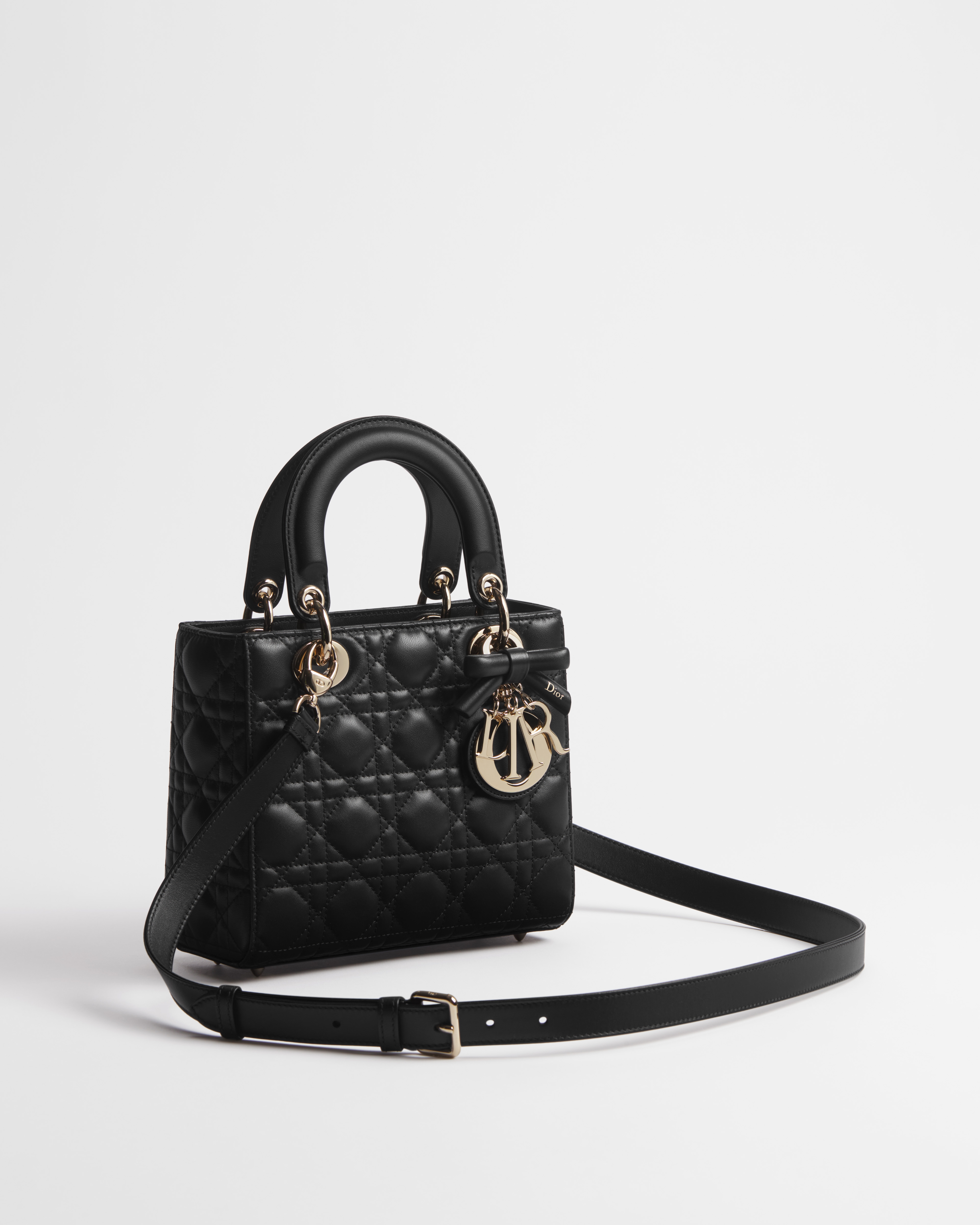 Small Lady Dior Bag with Strap Black Cannage Lambskin E03
