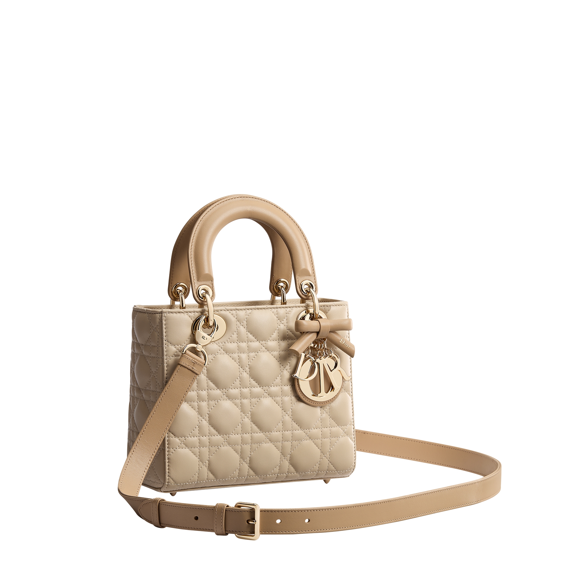 Small Lady Dior Bag with Strap Trench and Biscuit Cannage Lambskin E03