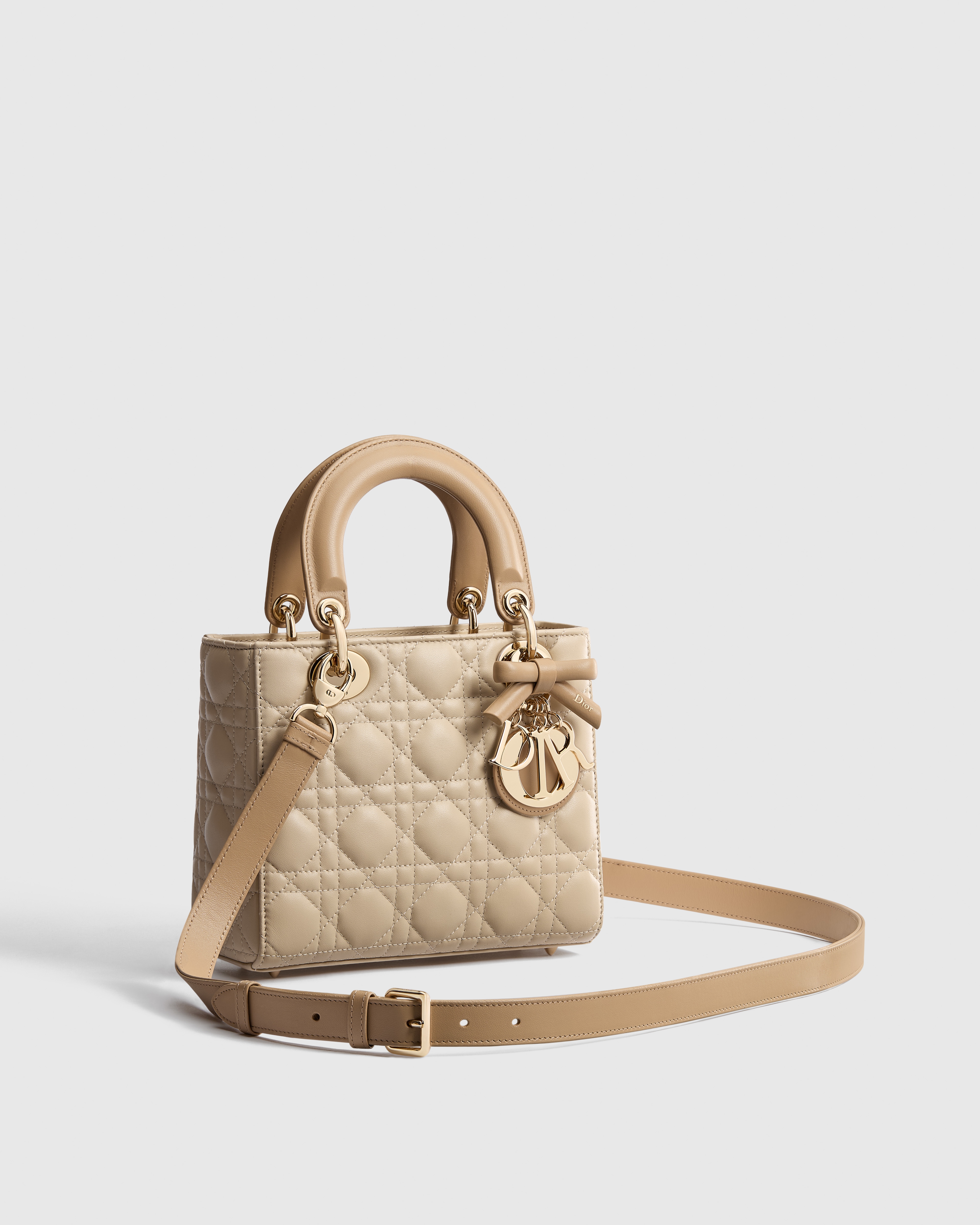 Small Lady Dior Bag with Strap Trench and Biscuit Cannage Lambskin E03