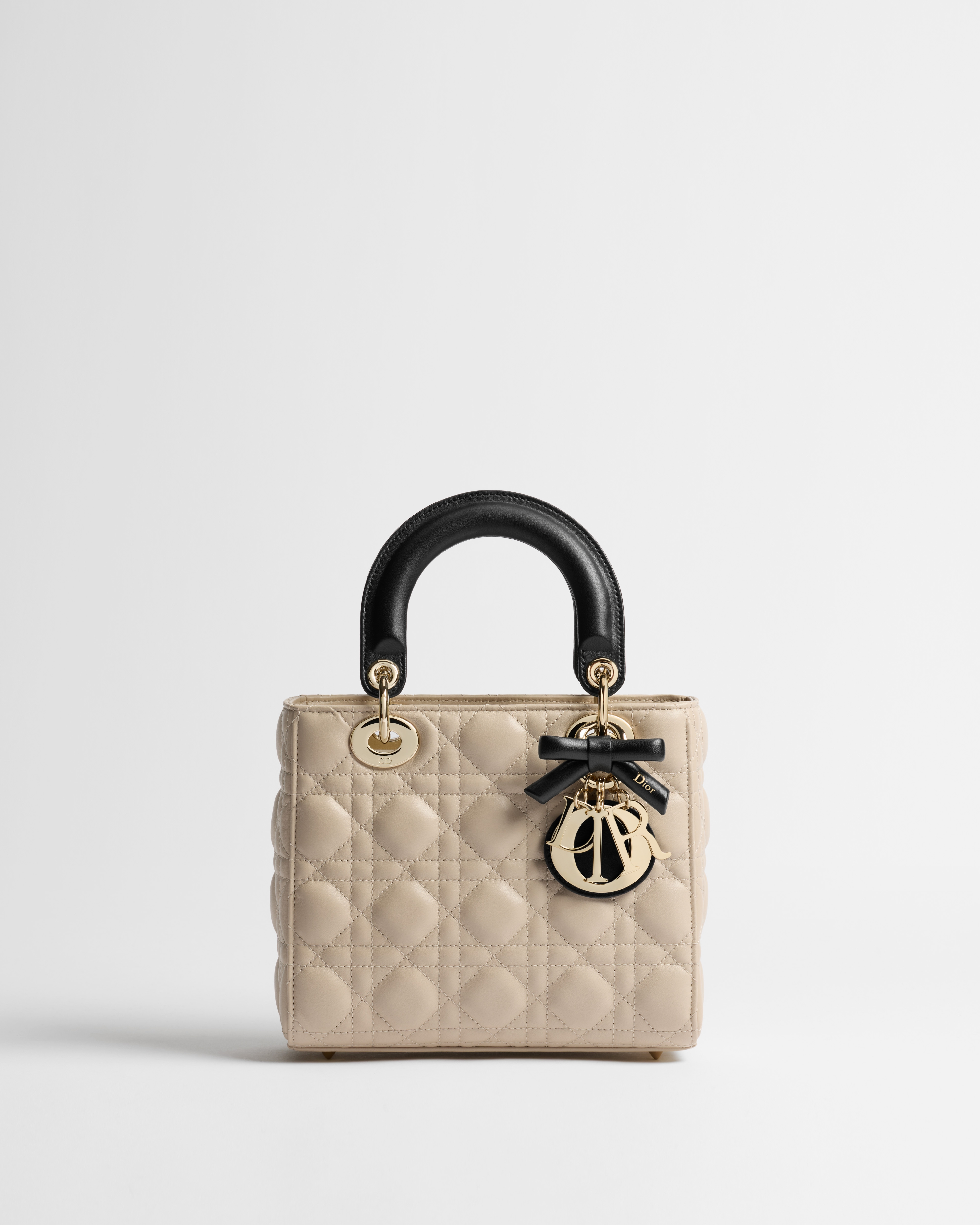 Borsa piccola Lady Dior con tracolla Pelle di agnello Cannage bicolore Trench e nera E01