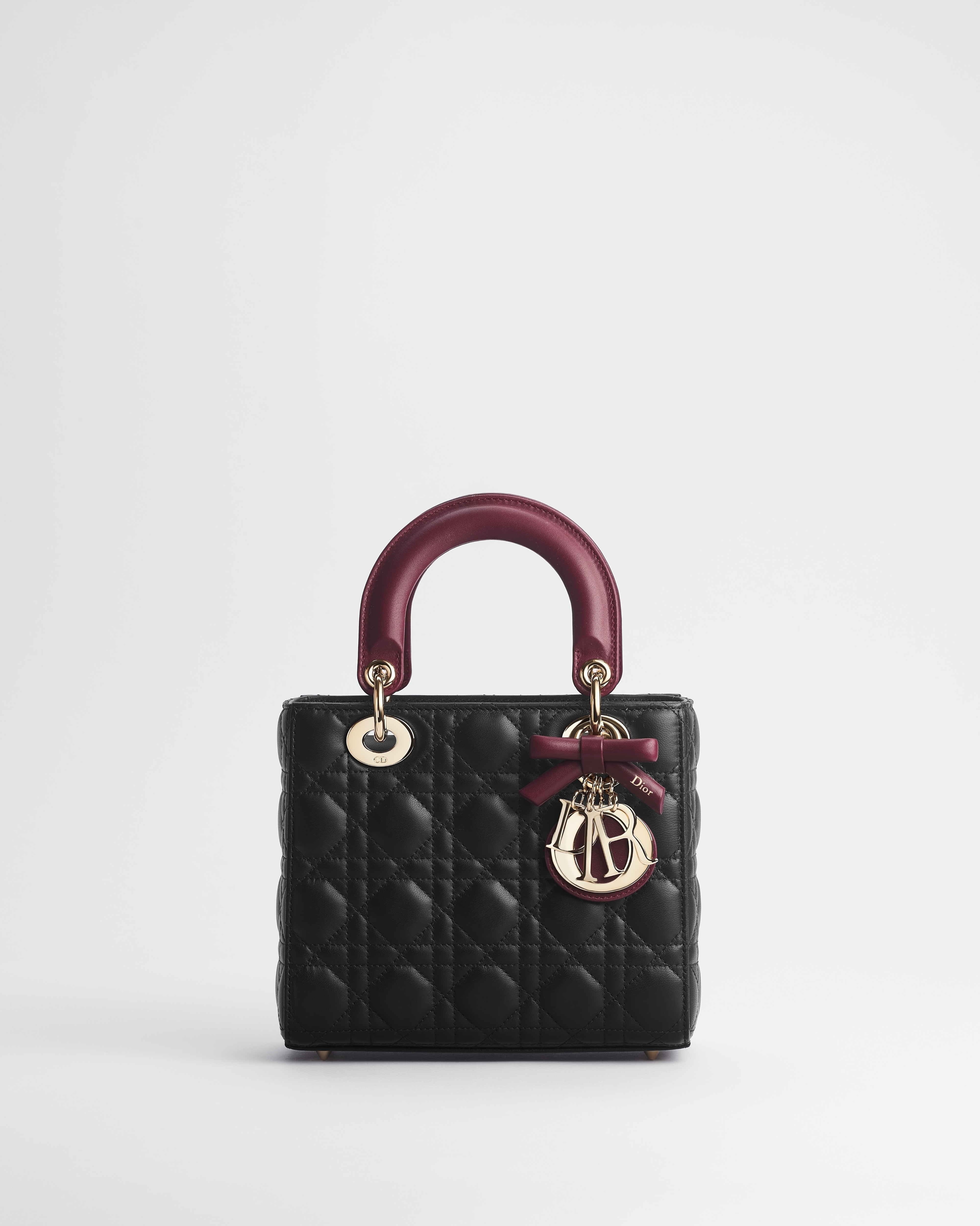 Sac Lady Dior Small à bandoulière Cuir d'agneau Cannage bicolore noir et rouge Hermitage E01