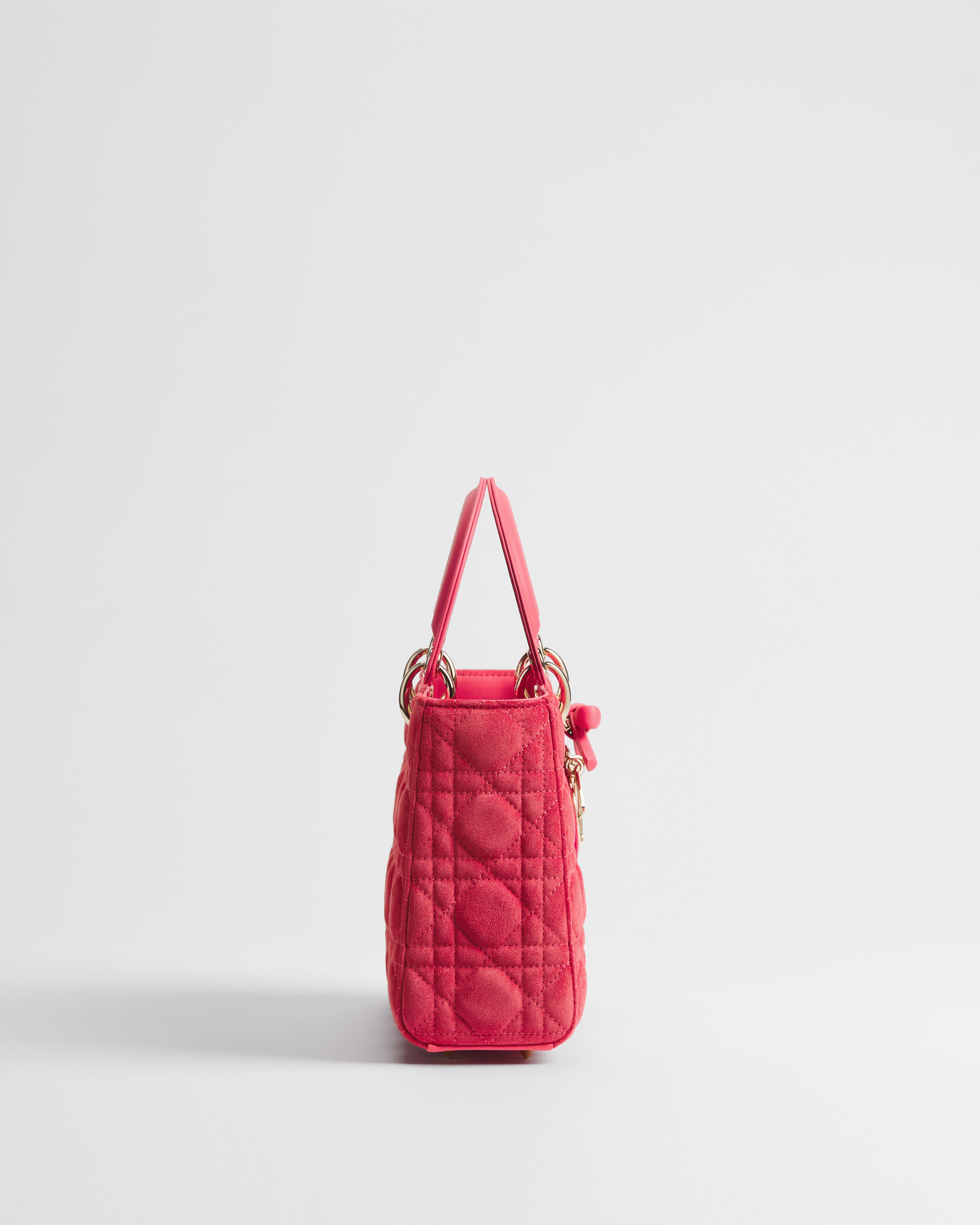 Small Lady Dior Bag with Strap Rose Peony Cannage Suede Calfskin E02