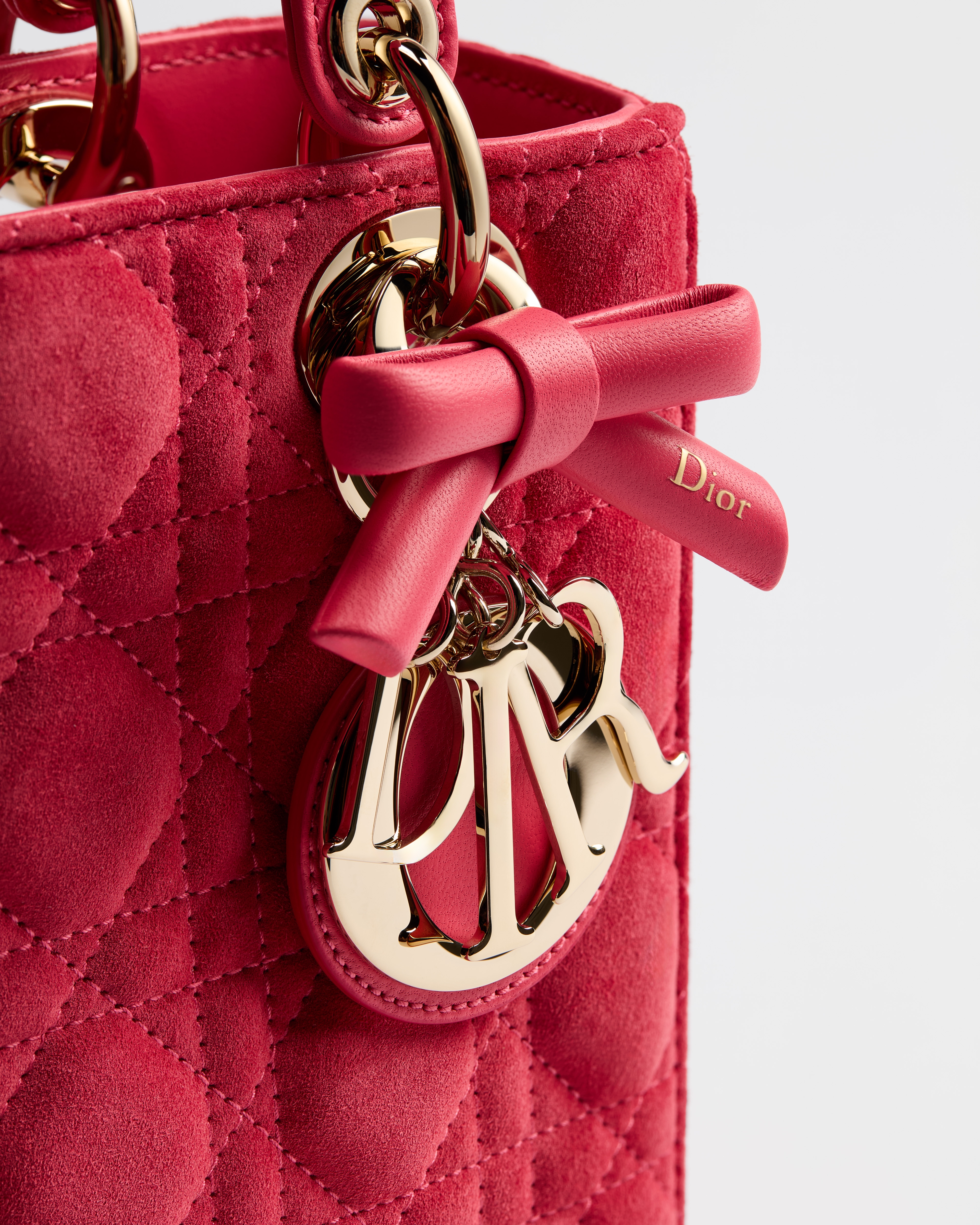 Small Lady Dior Bag with Strap Rose Peony Cannage Suede Calfskin E09