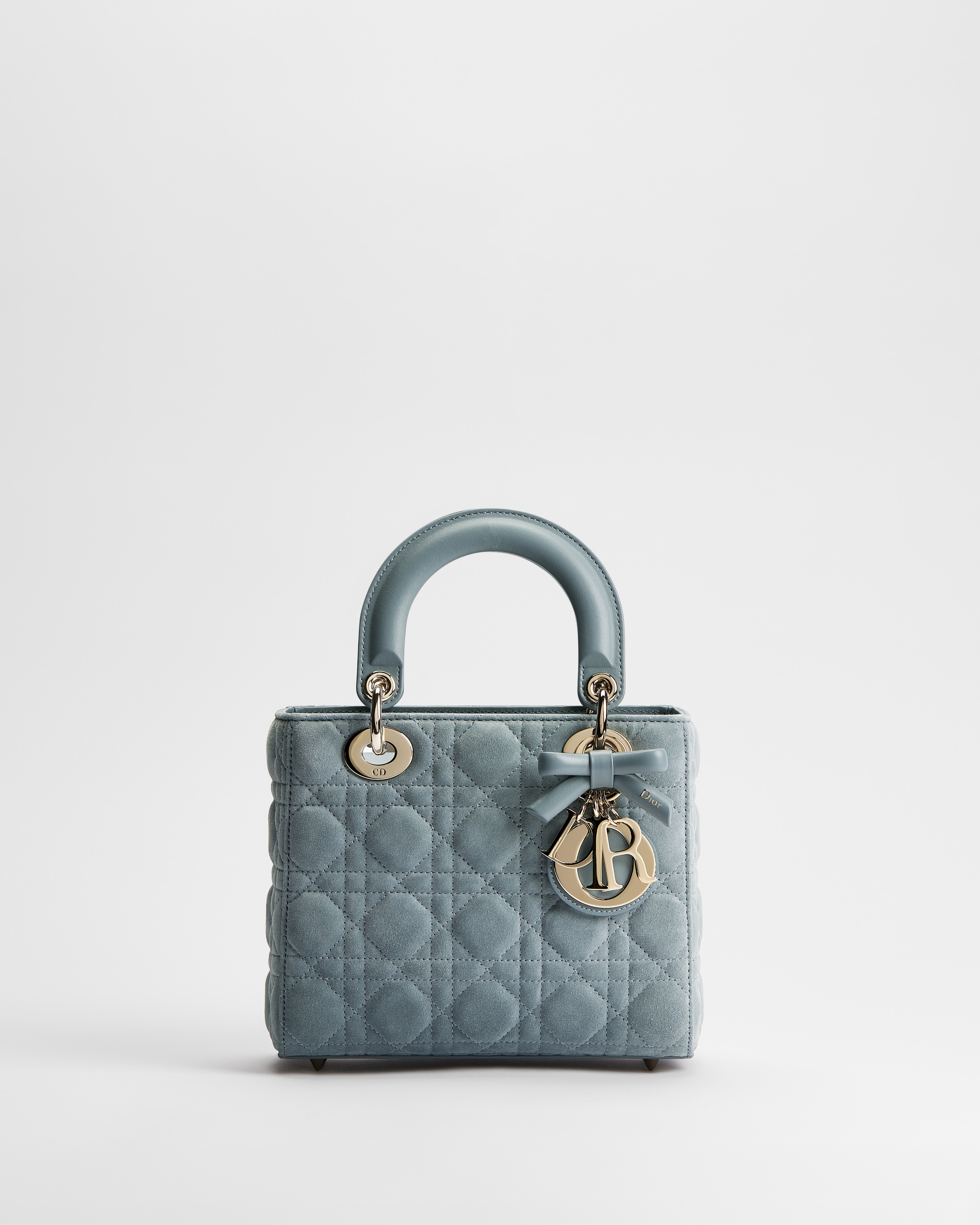 Small Lady Dior Bag with Strap Sky Blue Cannage Suede Calfskin E01