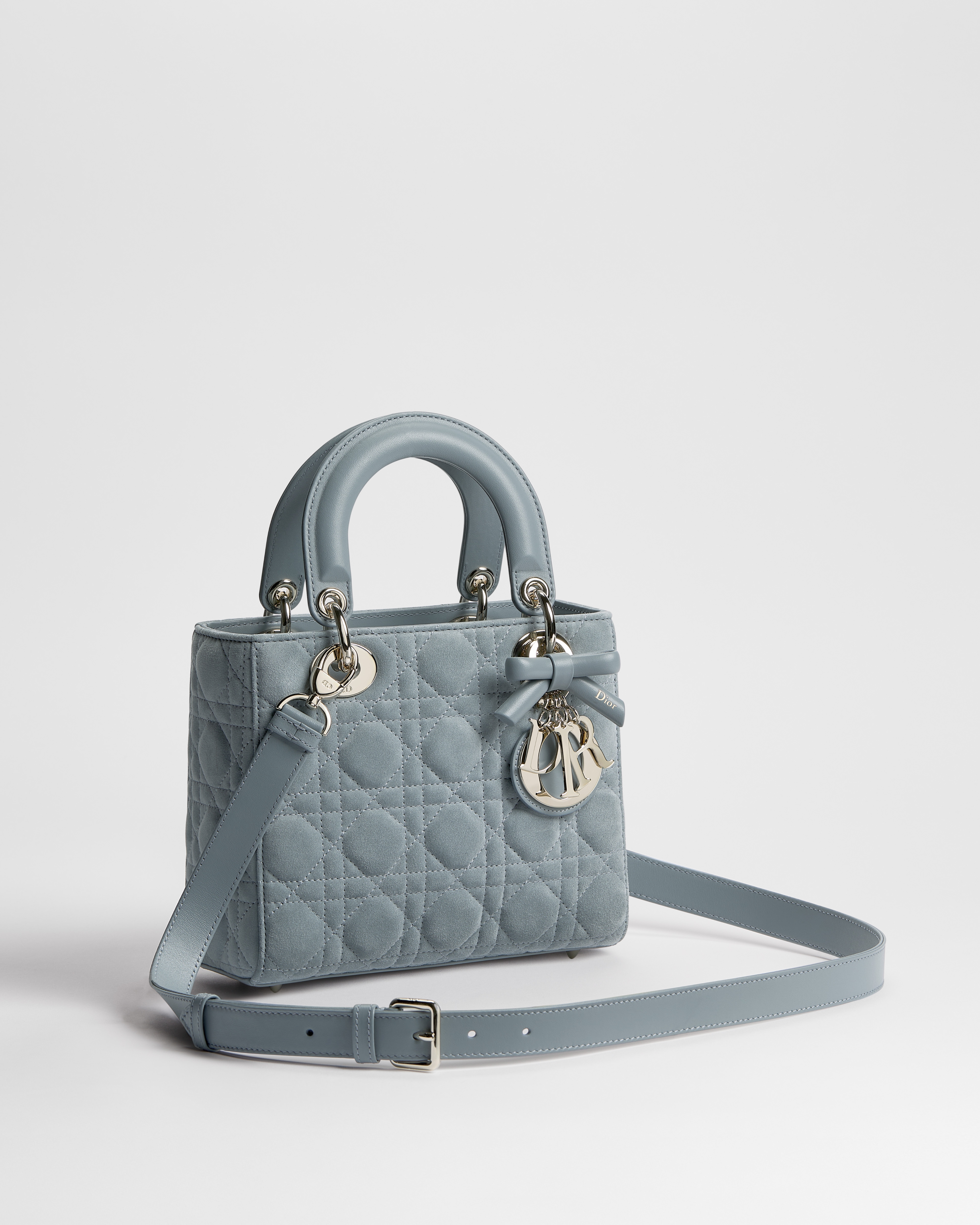 Small Lady Dior Bag with Strap Sky Blue Cannage Suede Calfskin E03