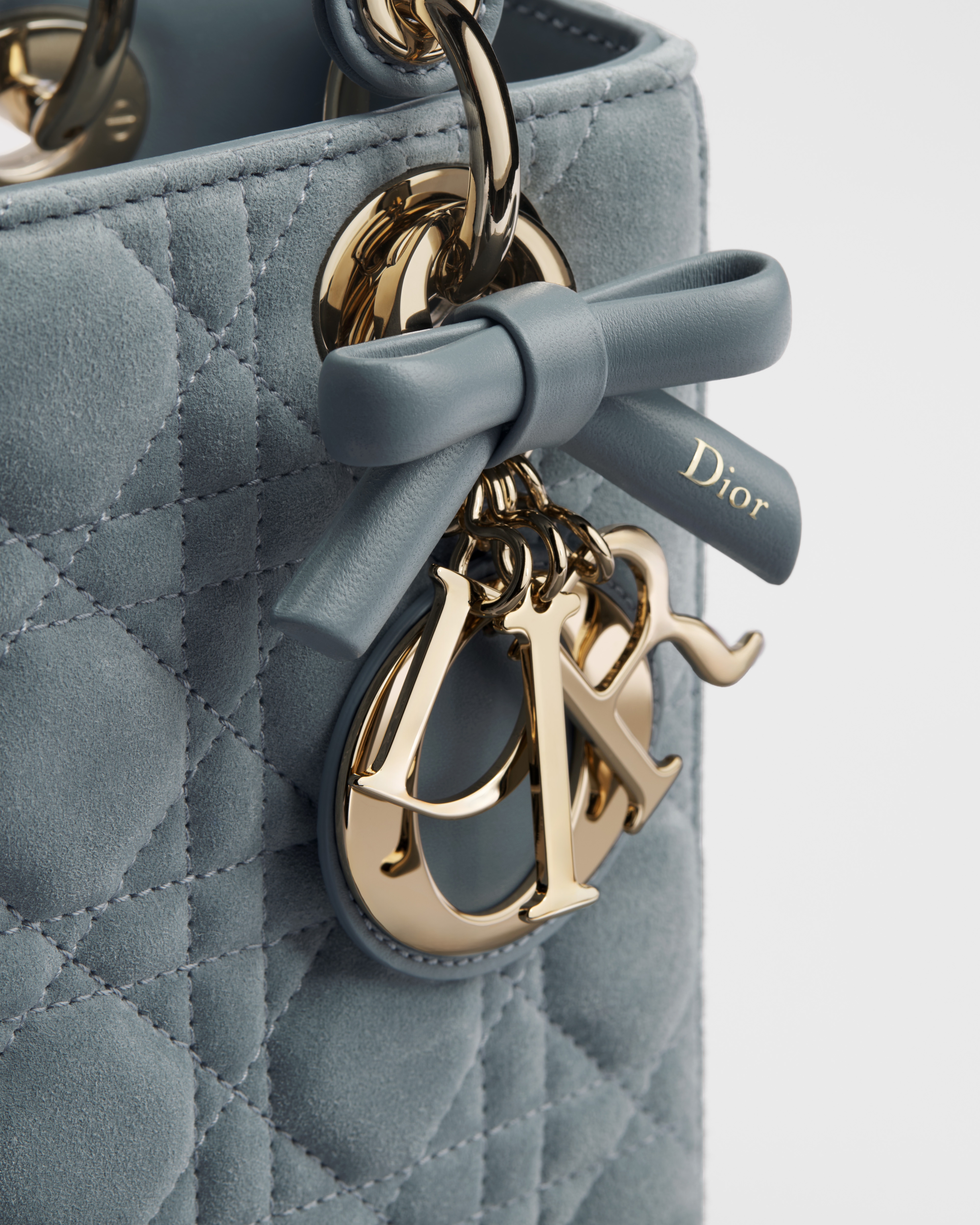 Small Lady Dior Bag with Strap Sky Blue Cannage Suede Calfskin E09