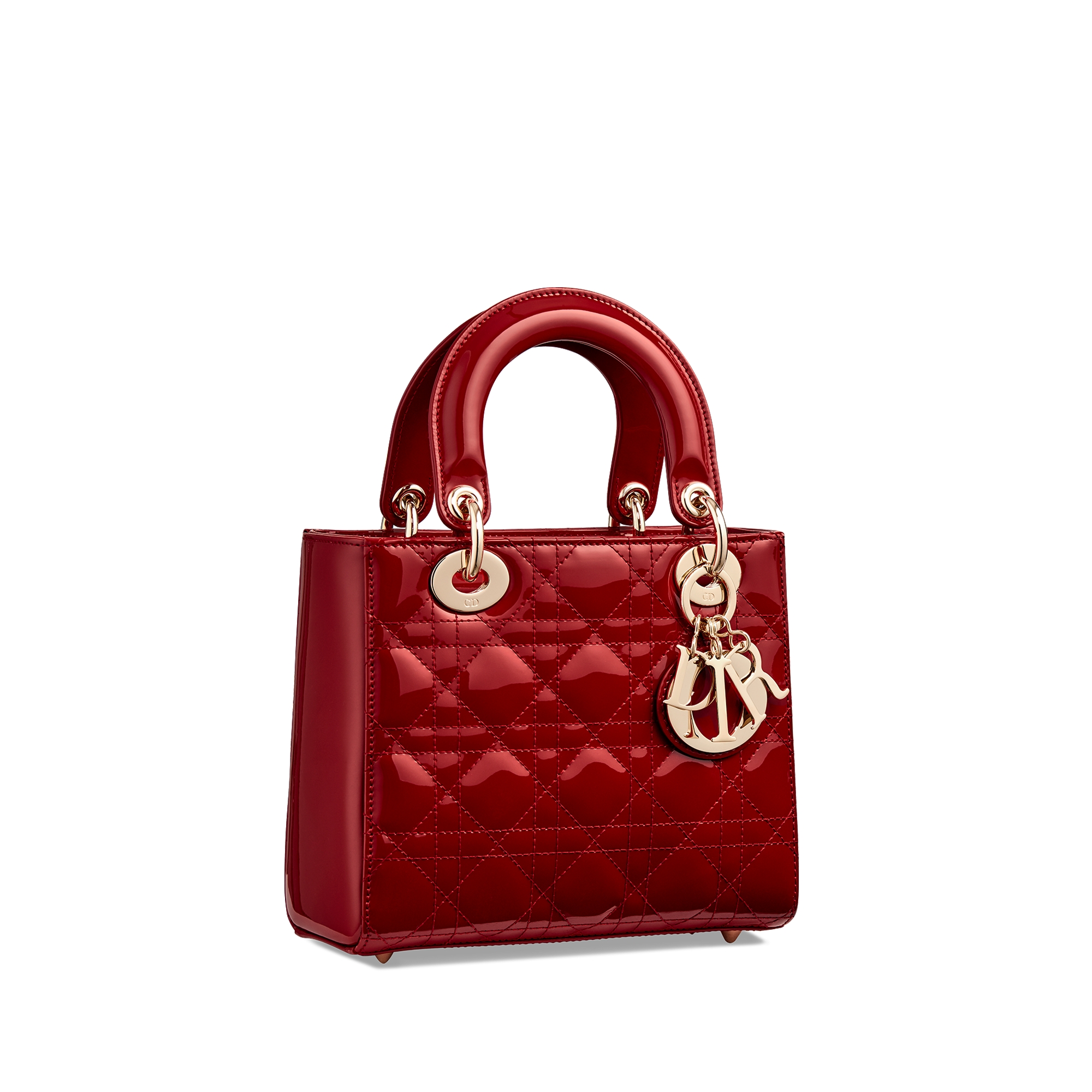 Small Lady Dior Bag Cherry Red Patent Cannage Calfskin E03
