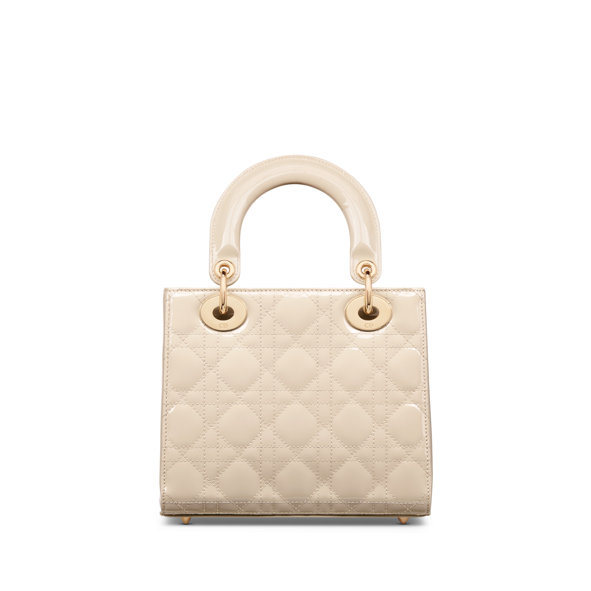 Sac Lady Dior Small Cuir de veau Cannage verni Dusty ivoire E08