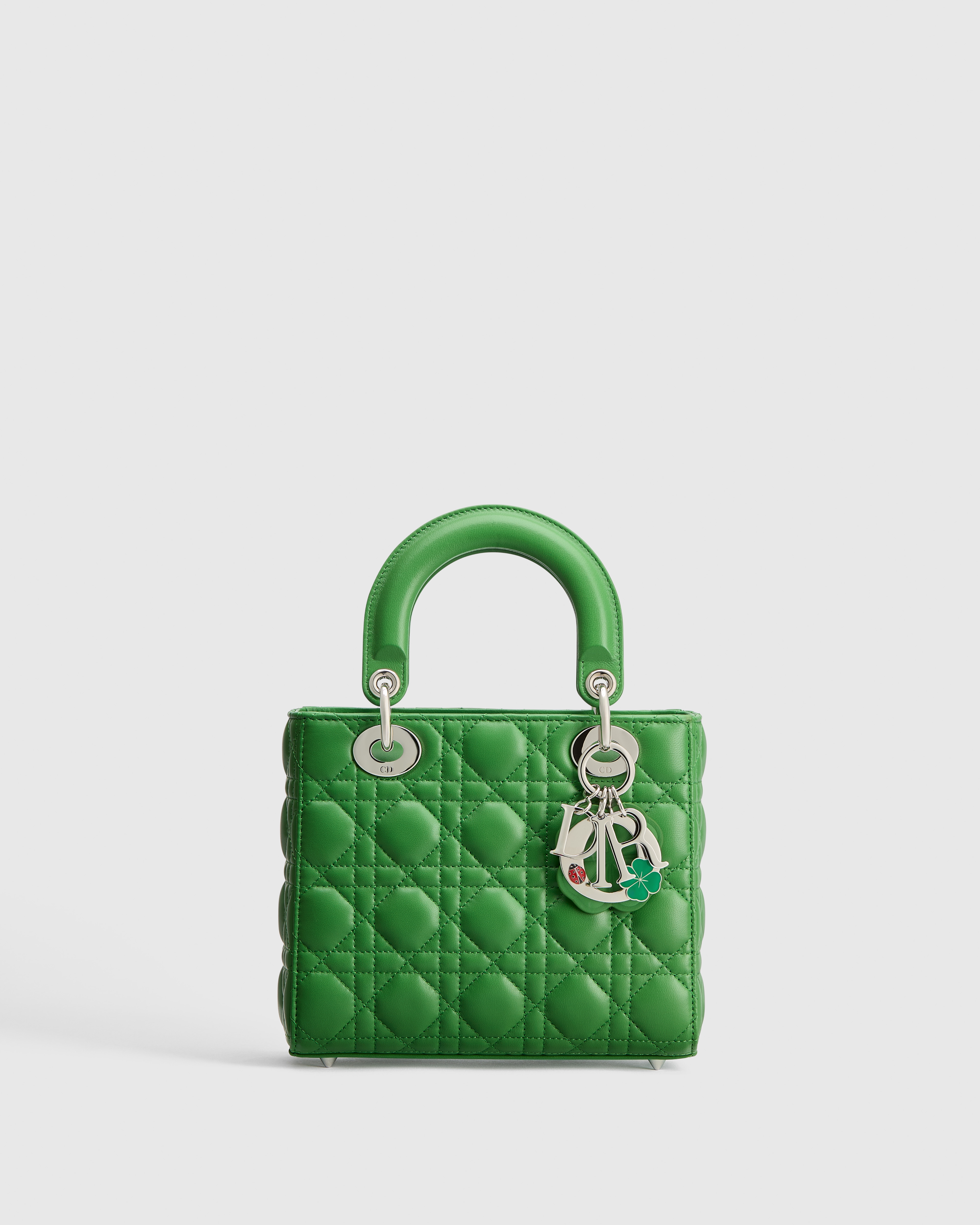Small Lady Dior Bag with Strap Clover Lucky Green Cannage Lambskin E01
