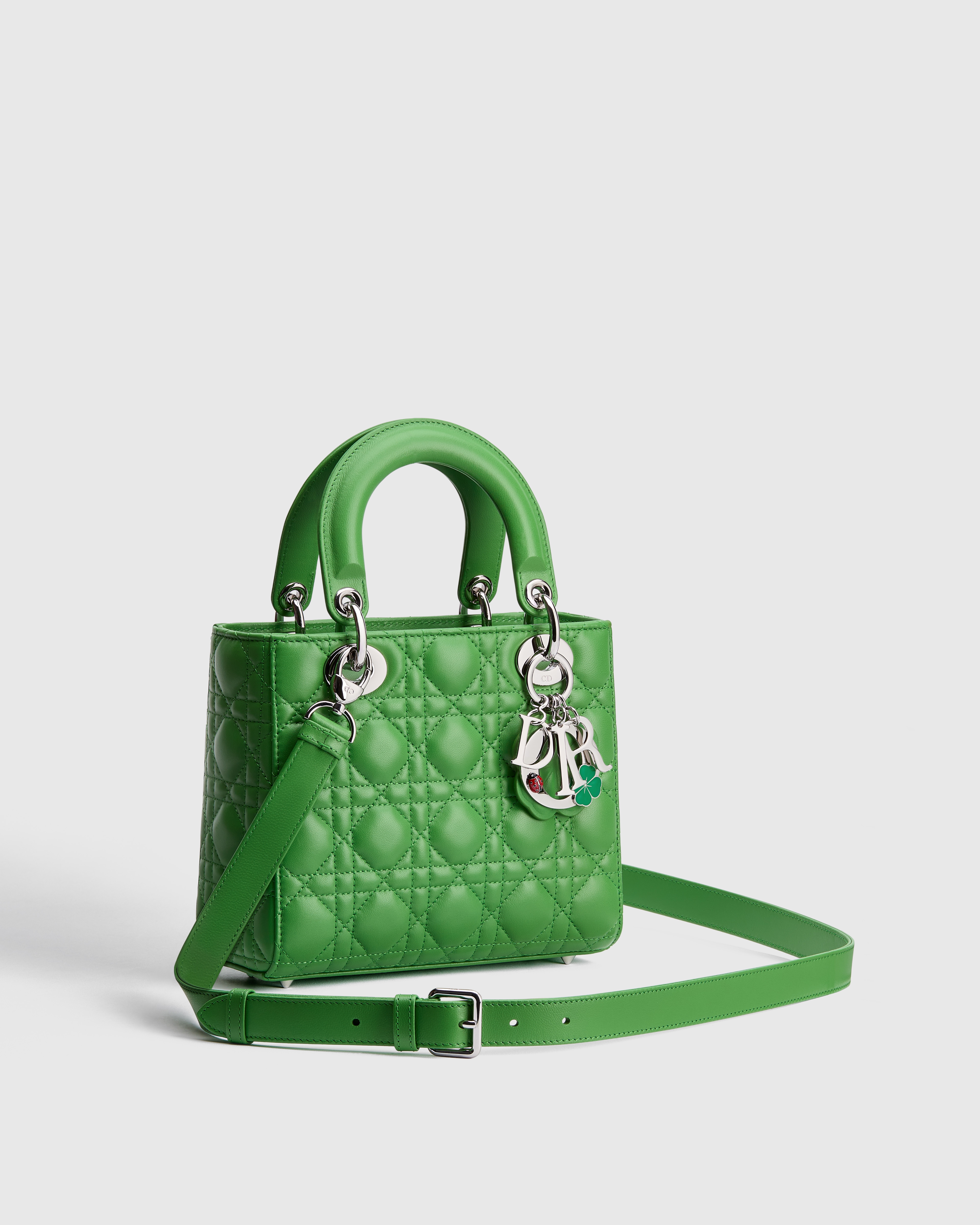 Small Lady Dior Bag with Strap Clover Lucky Green Cannage Lambskin E03