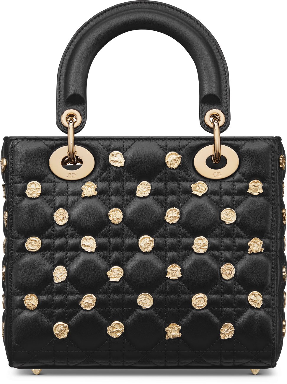 Borsa piccola Lady Dior My ABCDior Pelle di agnello Cannage nera con borchie a forma di segni zodiacali color oro DIOR