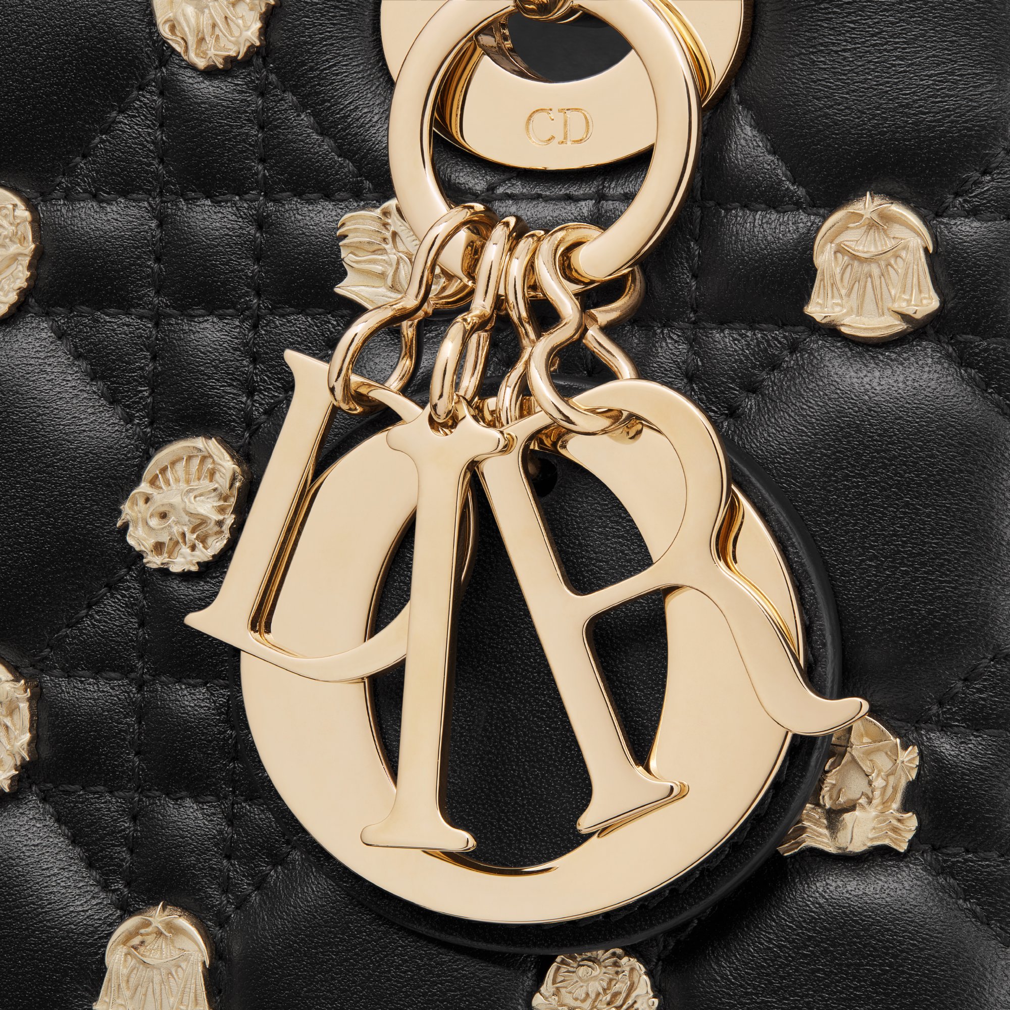 Small Lady Dior My ABCDior Bag Black Cannage Lambskin with Gold Finish Zodiac Sign Studs DIOR