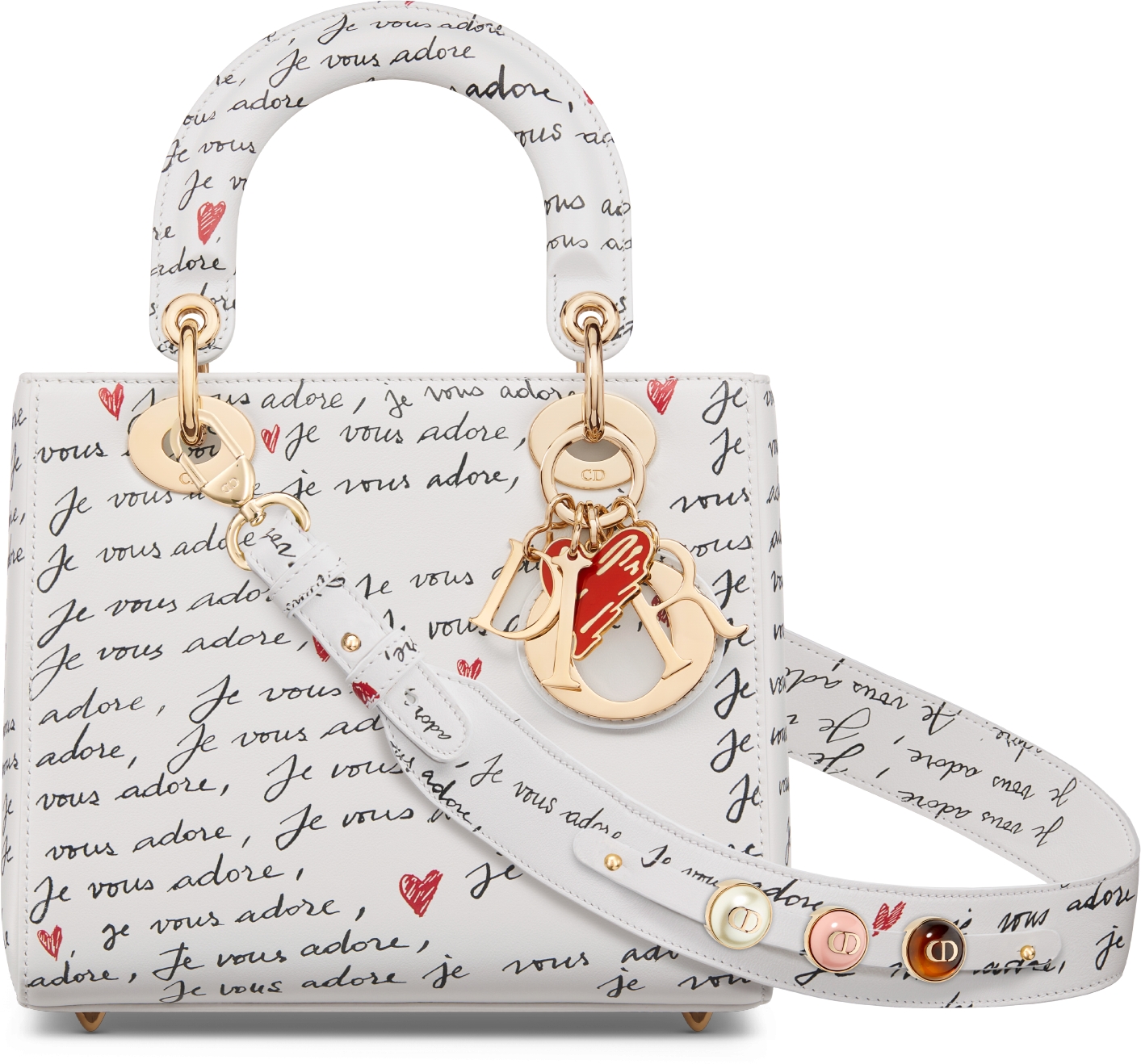 Dioramour Small Lady Dior My ABCDior Bag White Calfskin with Black and Red Je Vous Adore Print DIOR