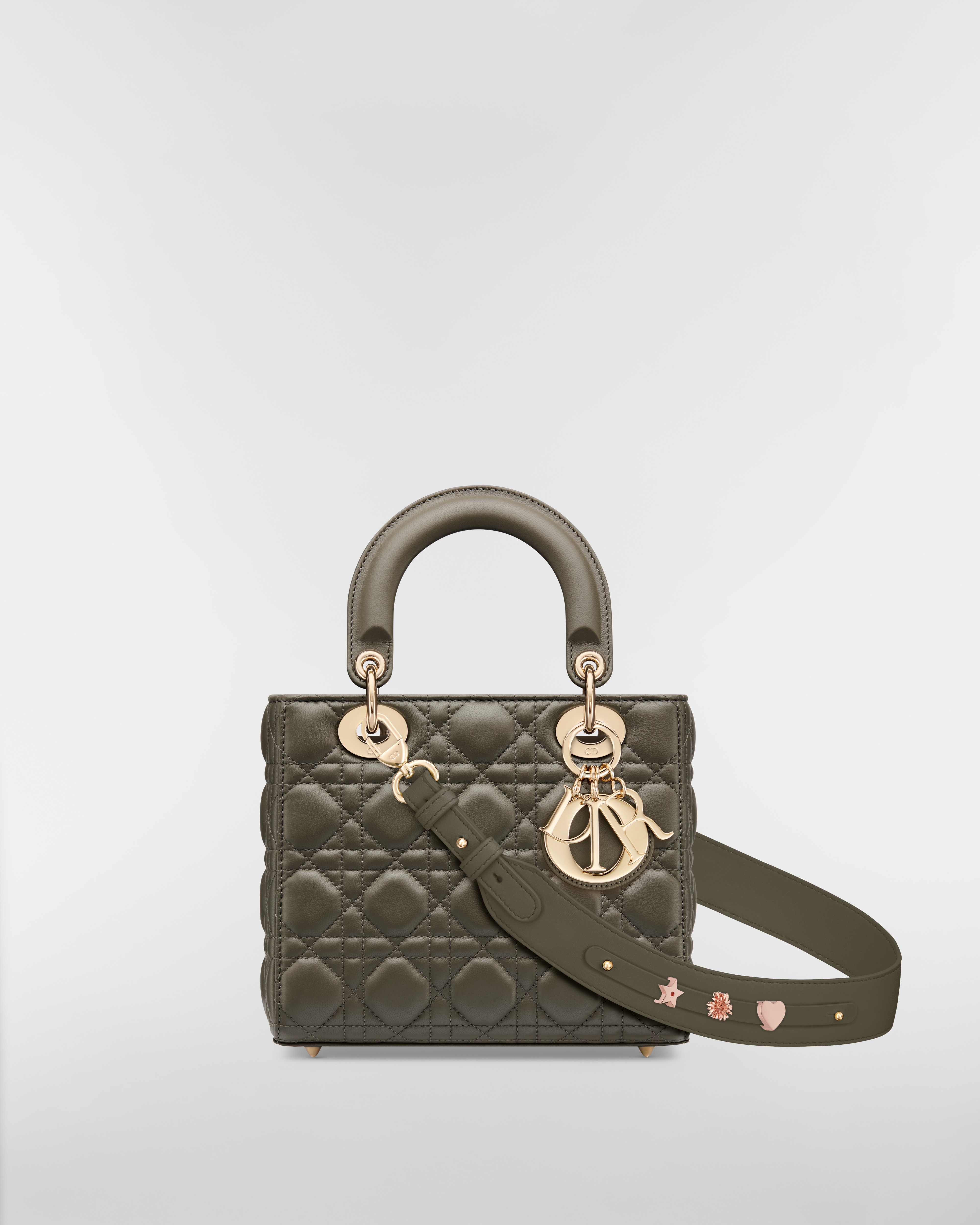 Bolso pequeño Lady Dior My ABCDior Piel de cordero Cannage gris pardo oliva E01