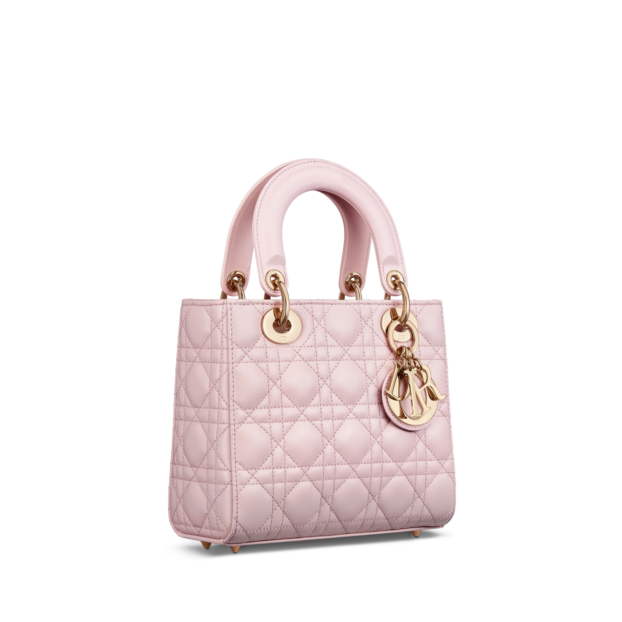 Bolsa Lady Dior My ABCDior pequena Pele de cordeiro Cannage rosa-bebê E03