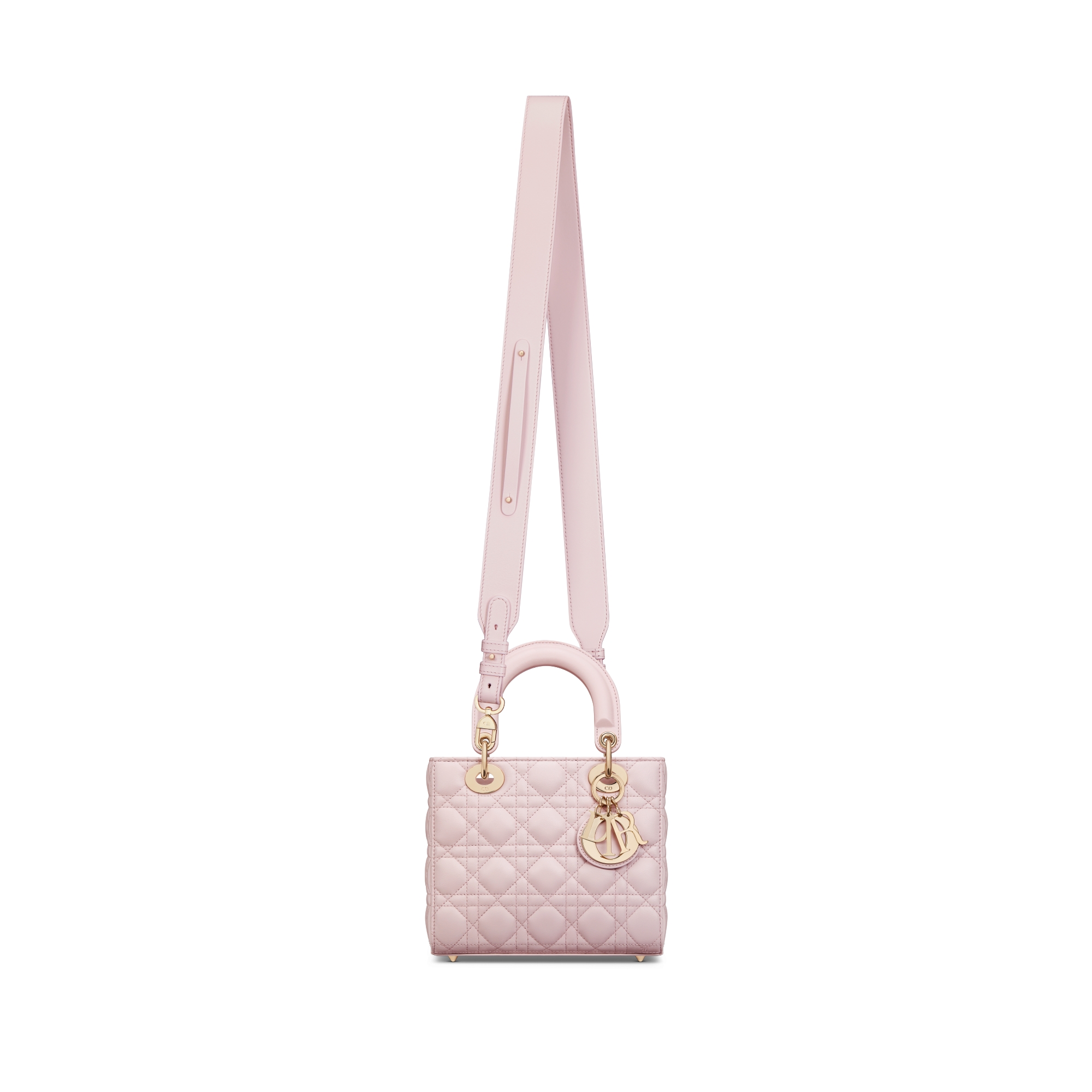 Bolsa Lady Dior My ABCDior pequena Pele de cordeiro Cannage rosa-bebê E07