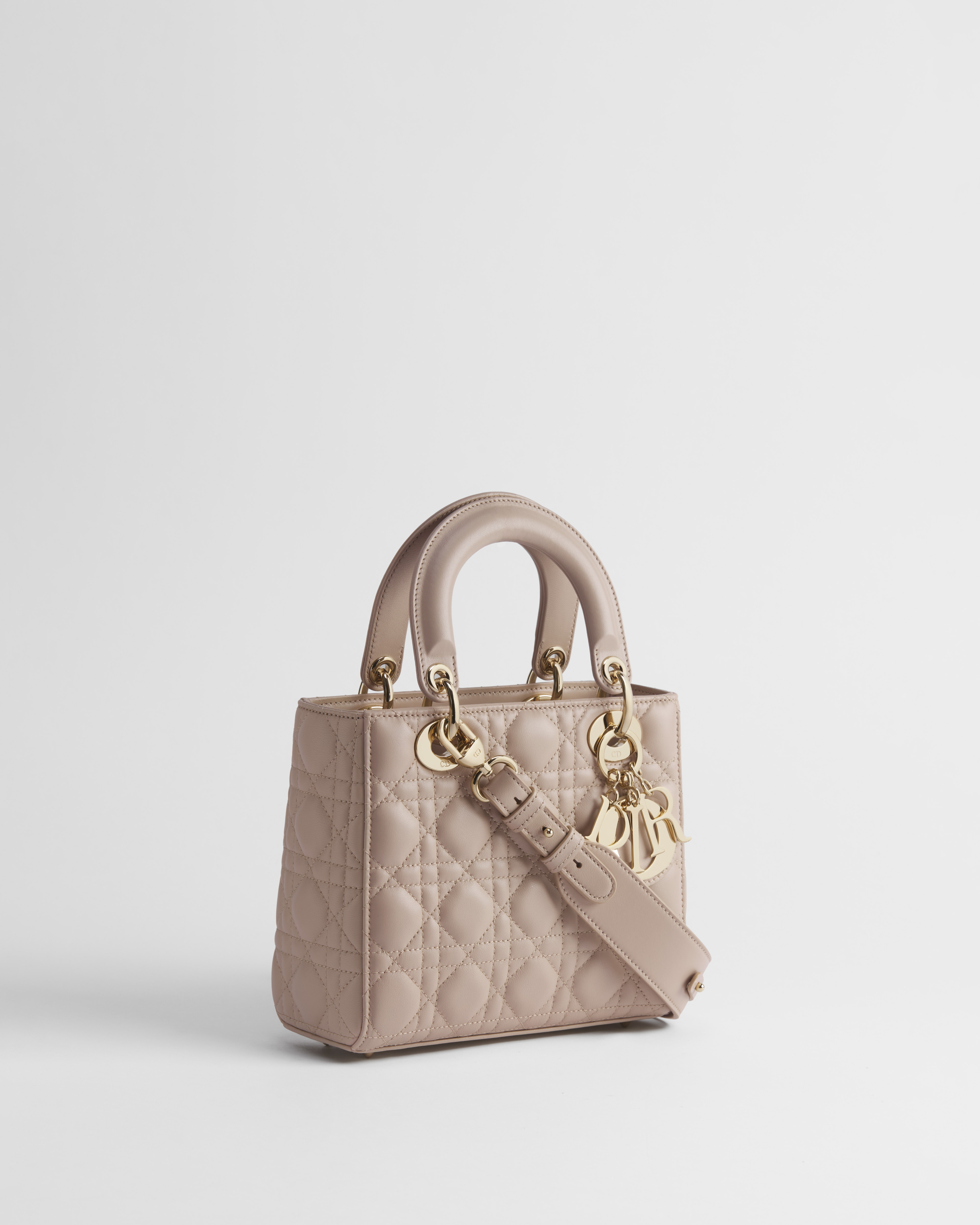 Kleine Lady Dior My ABCDior Tasche Cannage Lammleder in Puderbeige E03