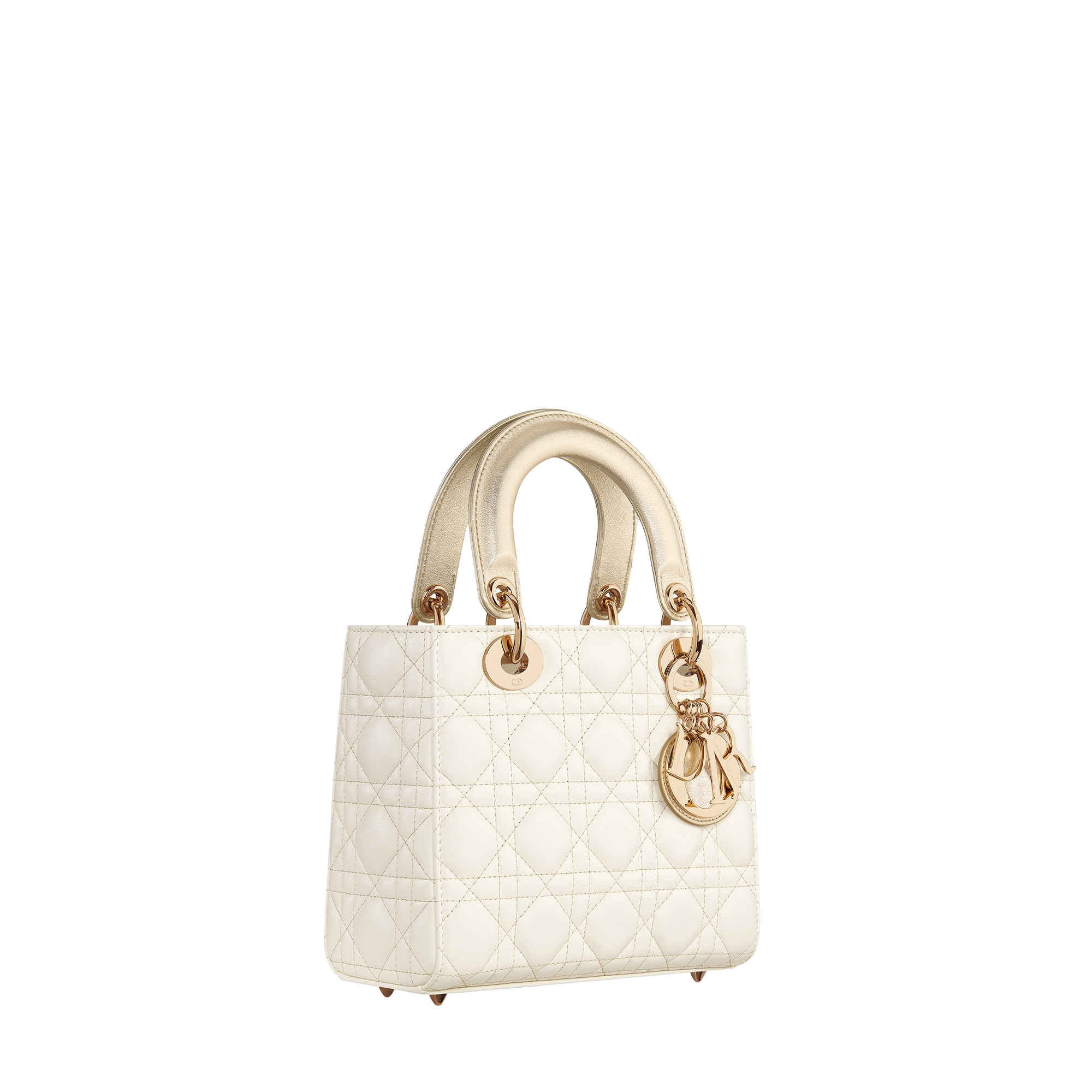 Small Lady Dior My ABCDior Bag Two-Tone Gold and White Cannage Lambskin with Metallic Thread E03