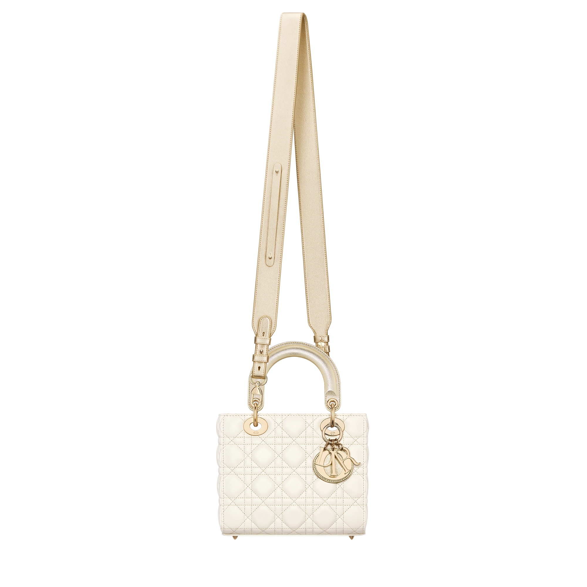 Small Lady Dior My ABCDior Bag Two-Tone Gold and White Cannage Lambskin with Metallic Thread E07