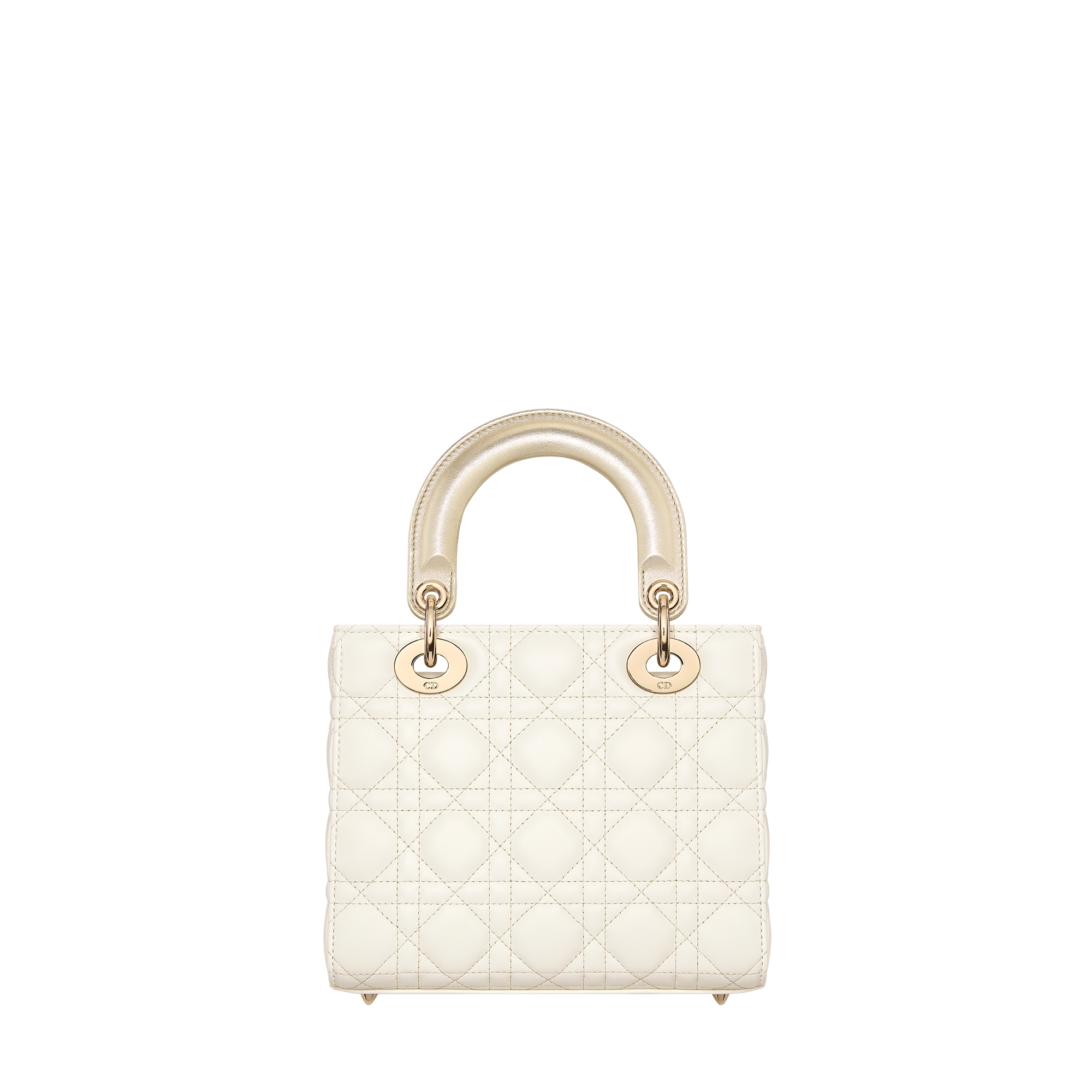Small Lady Dior My ABCDior Bag Two-Tone Gold and White Cannage Lambskin with Metallic Thread E08