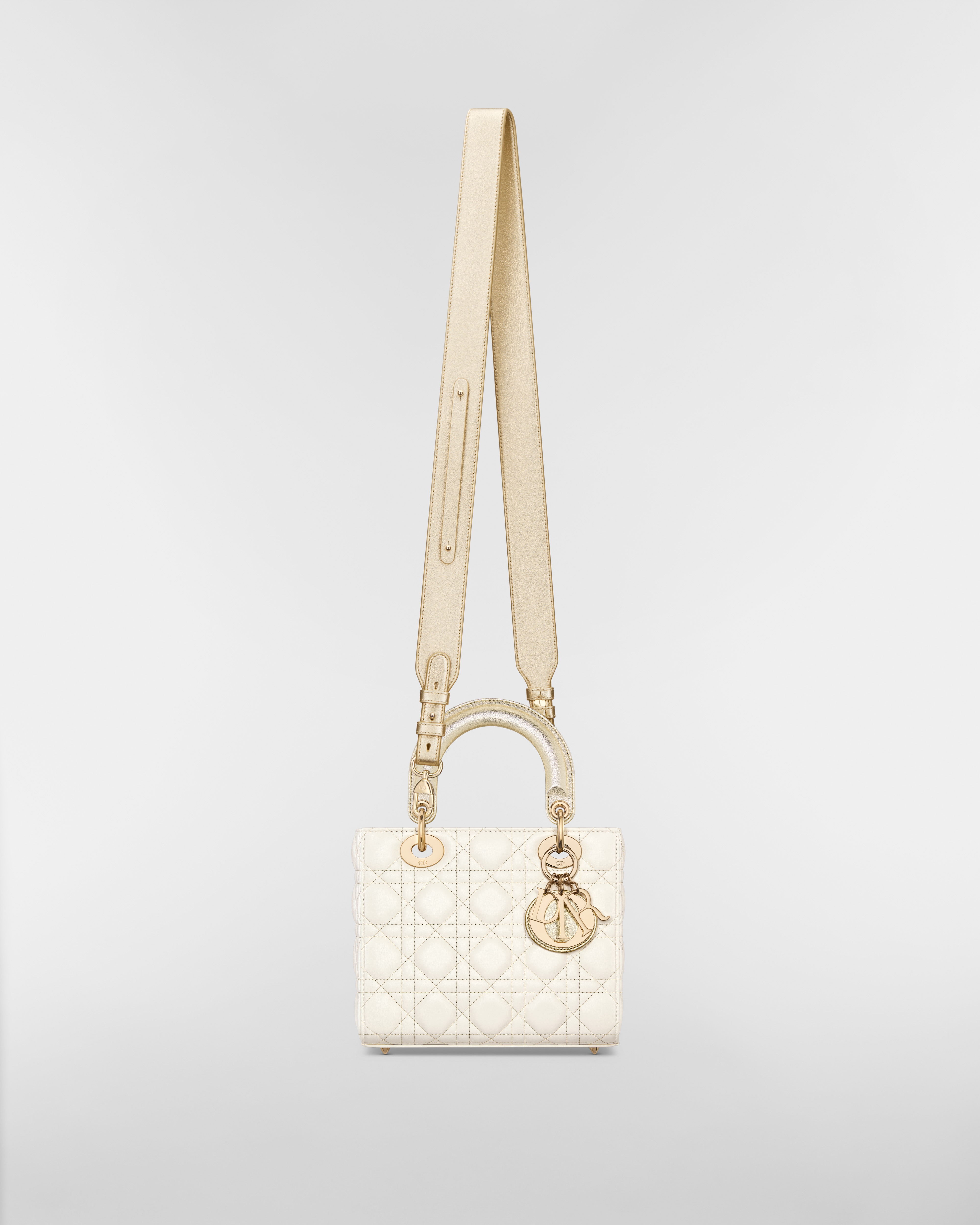 Small Lady Dior My ABCDior Bag Two-Tone Gold and White Cannage Lambskin with Metallic Thread E07