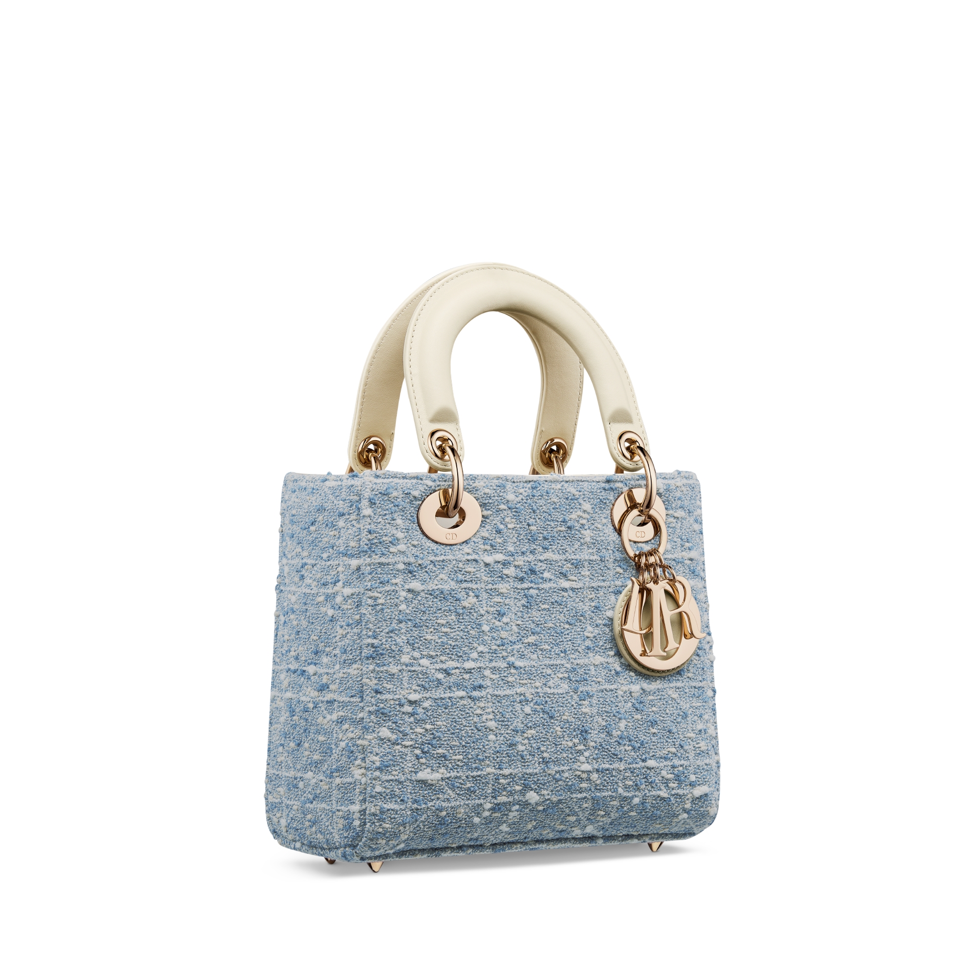 Small Lady Dior My ABCDior Bag Celestial Blue Tweed with White Cannage Motif and Beige Calfskin E03