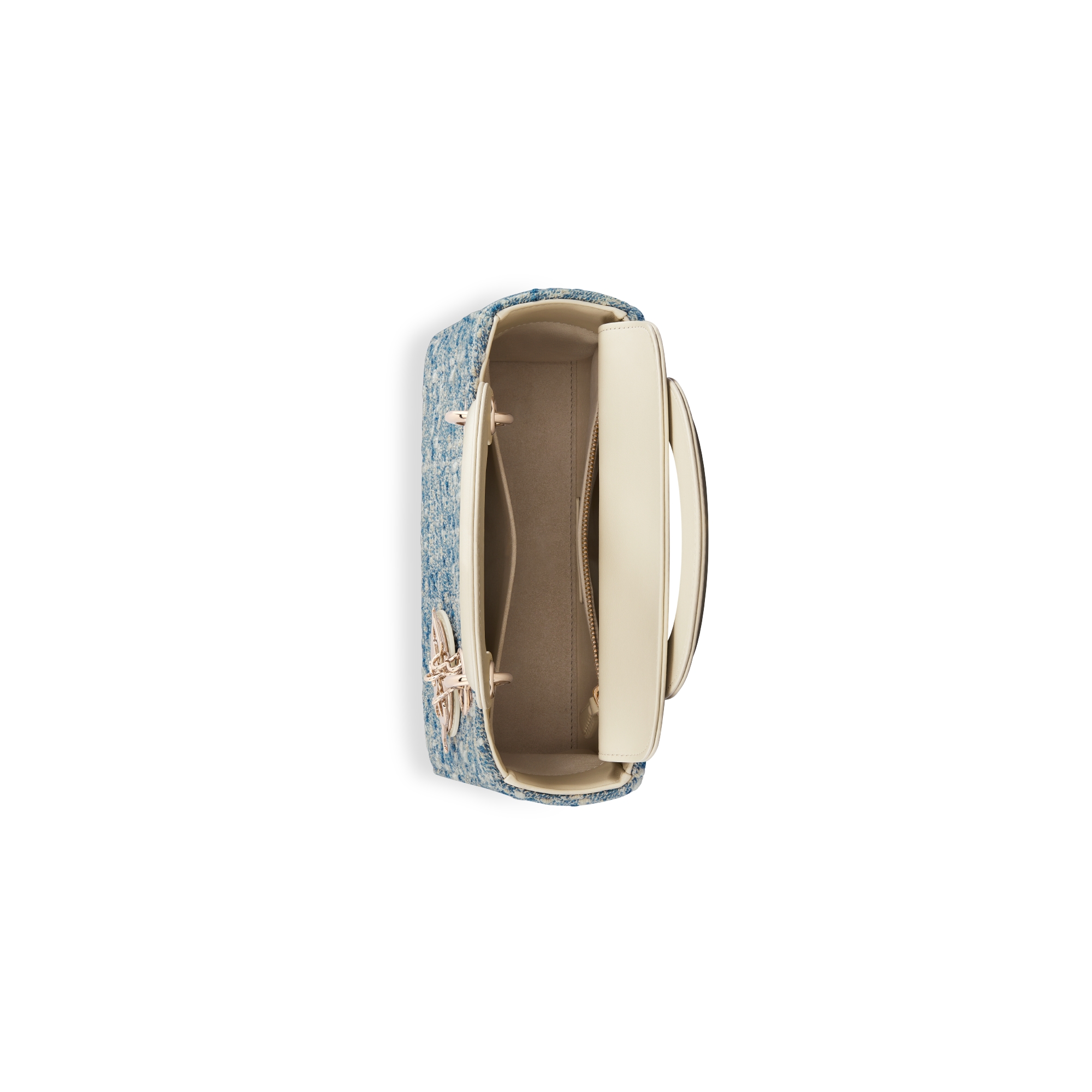 Small Lady Dior My ABCDior Bag Celestial Blue Tweed with White Cannage Motif and Beige Calfskin E06