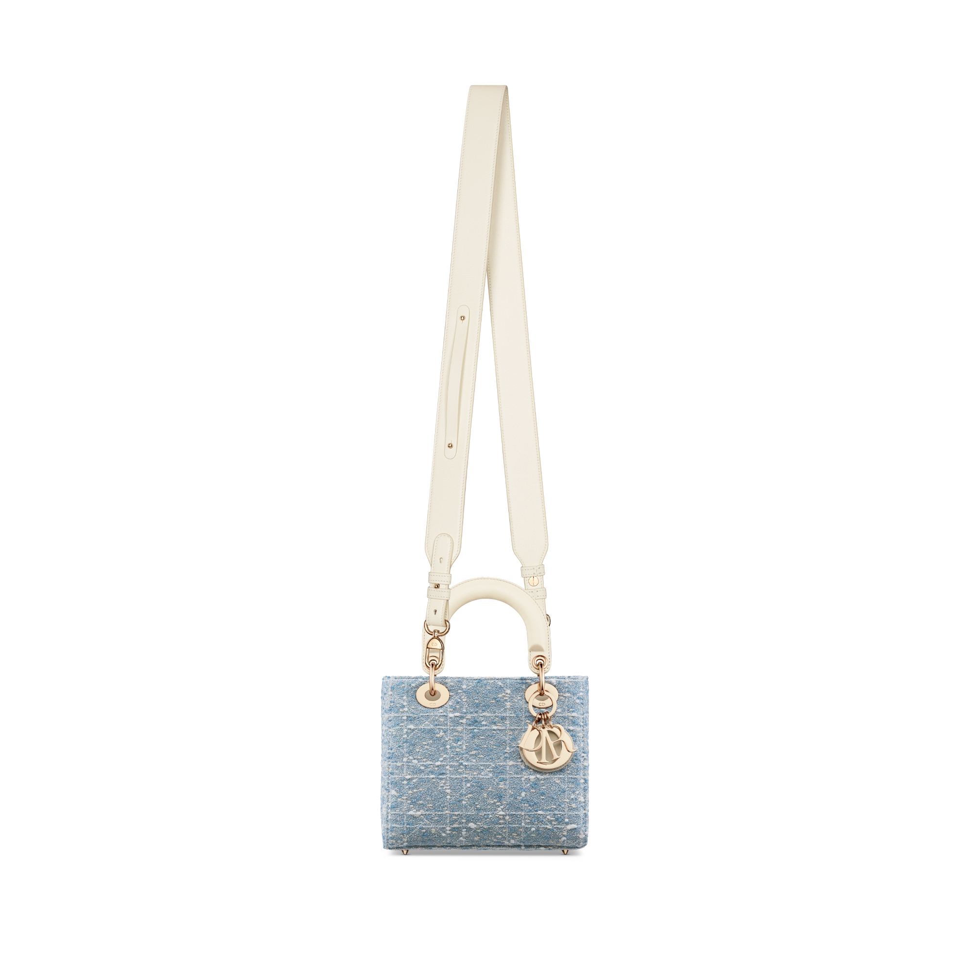 Small Lady Dior My ABCDior Bag Celestial Blue Tweed with White Cannage Motif and Beige Calfskin E07