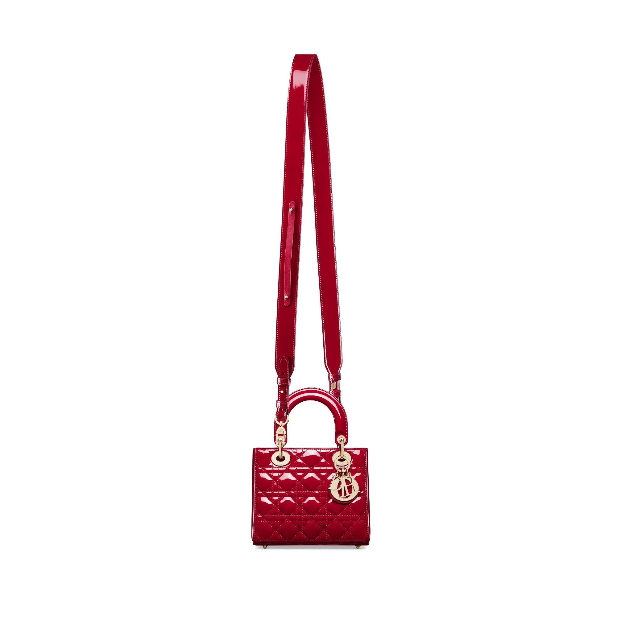 Small Lady Dior My ABCDior Bag Cherry Red Patent Cannage Calfskin E07