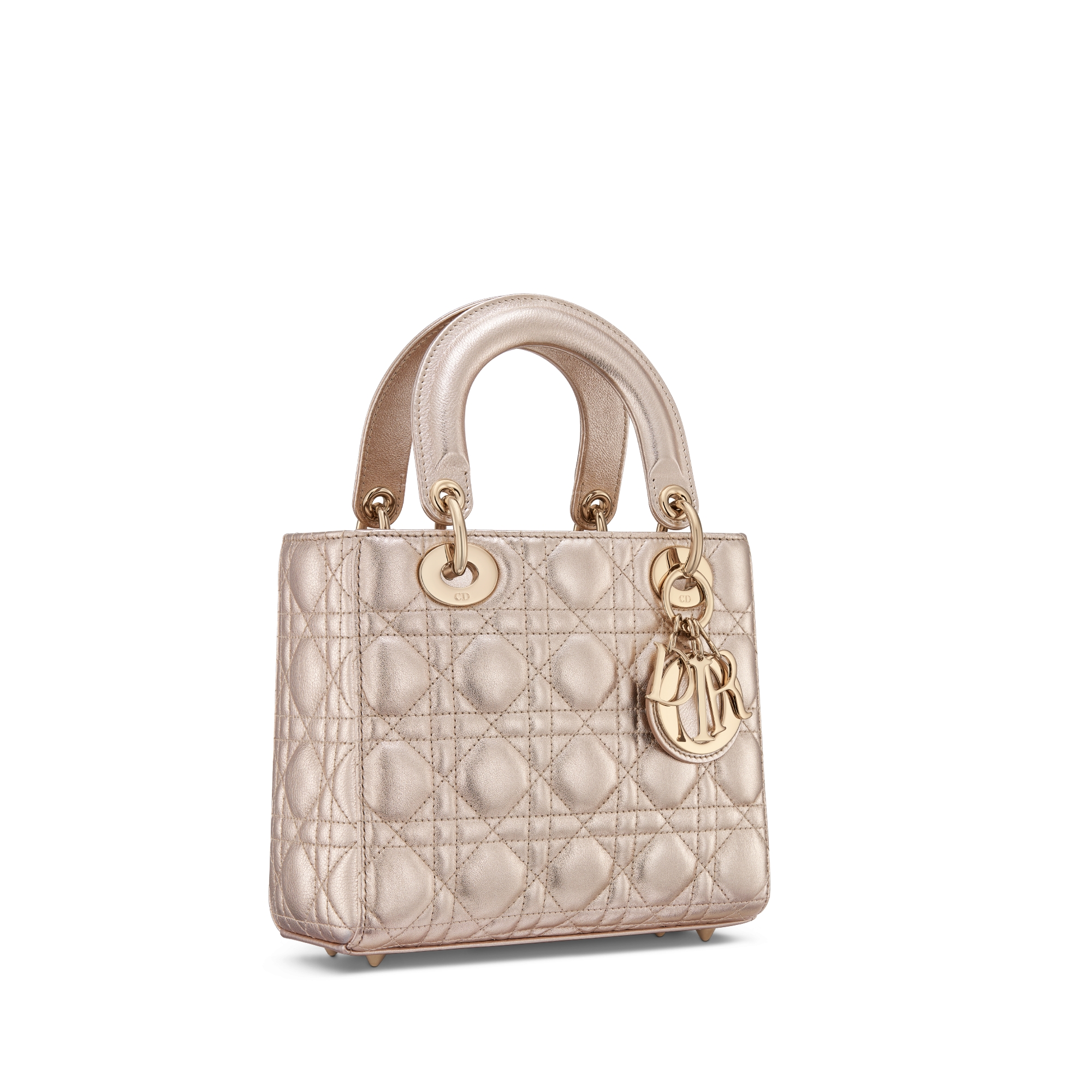Small Lady Dior My ABCDior Bag Pale Gold-Tone Cannage Metallic Calfskin E03