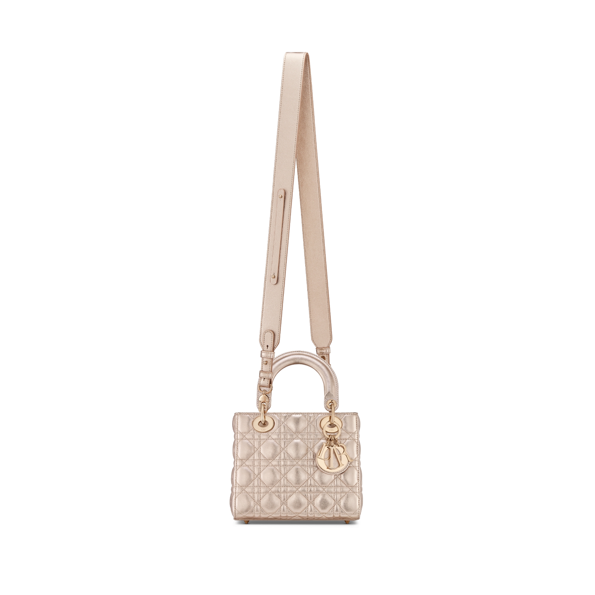 Small Lady Dior My ABCDior Bag Pale Gold-Tone Cannage Metallic Calfskin E07
