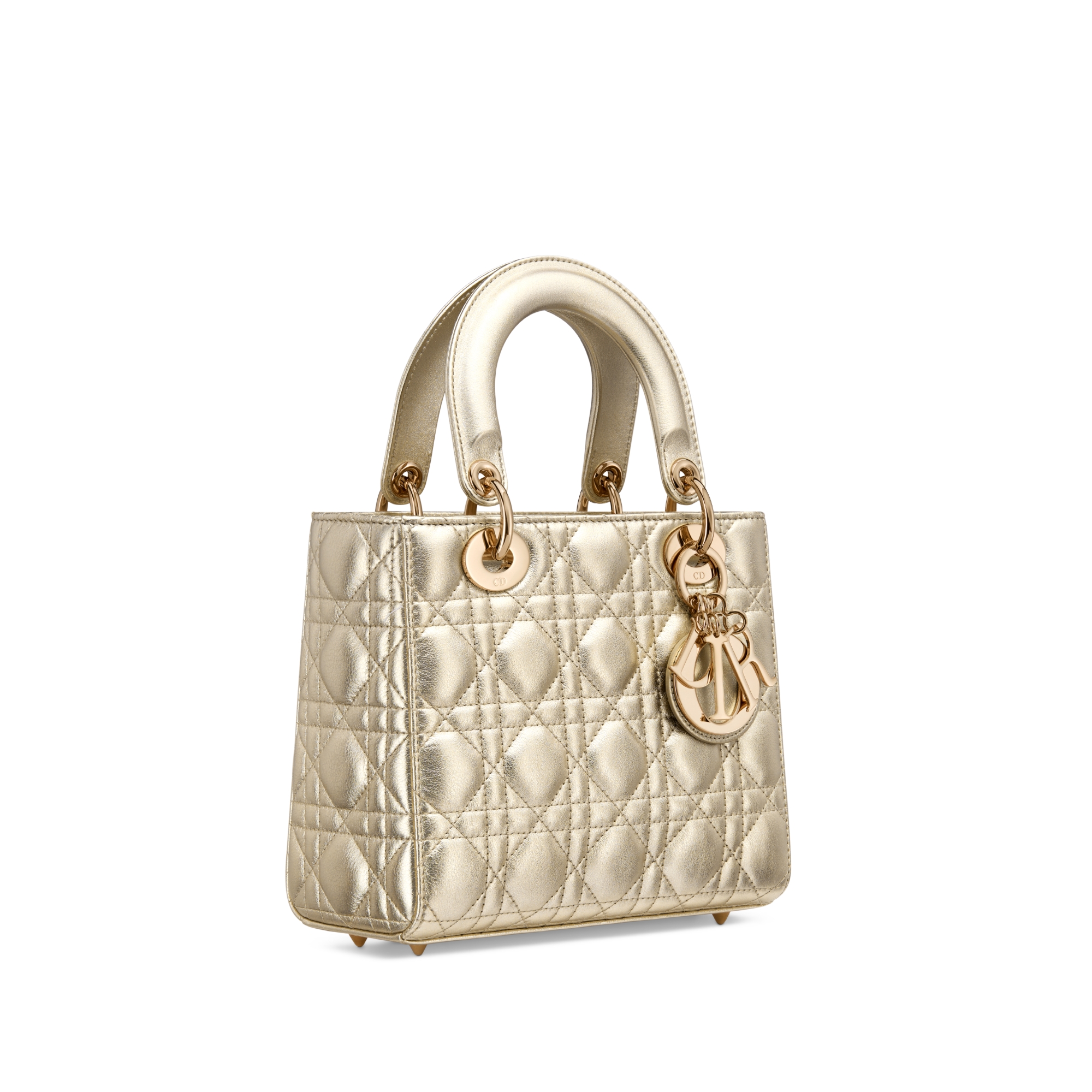 Bolso pequeño Lady Dior My ABCDior Piel de becerro Cannage dorado metalizado E03